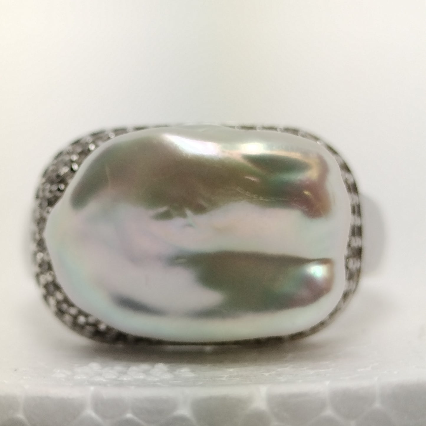 Sterling Silver Baroque Pearl and Cubic Zirconia Ring Ring