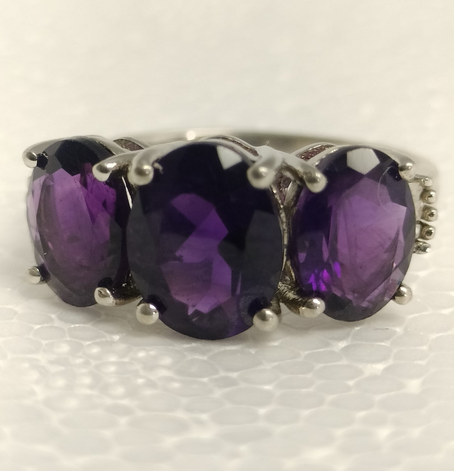Sterling Silver Amethyst and Diamond Ring