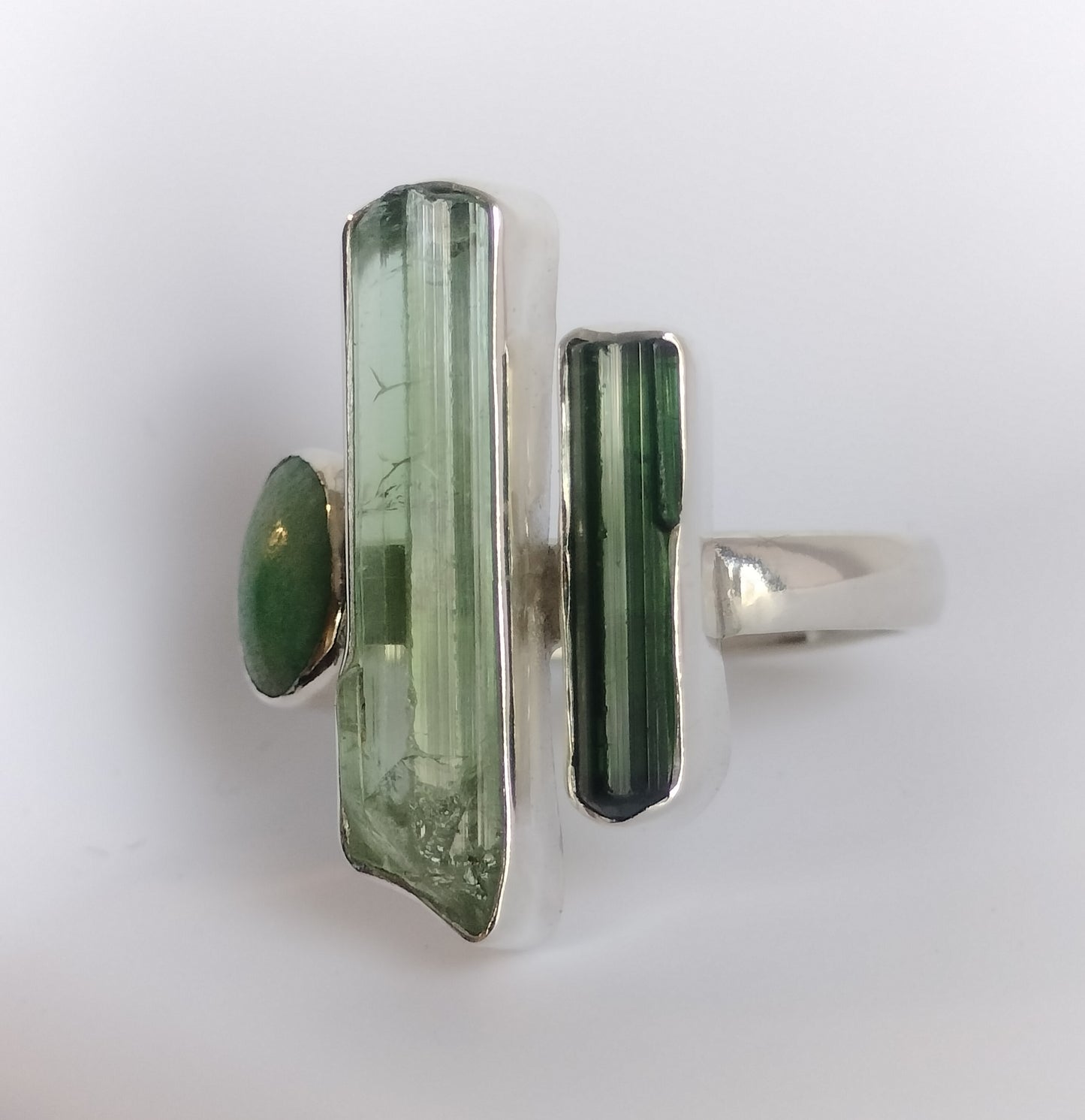 Sterling Silver Tourmaline and Jade Ring