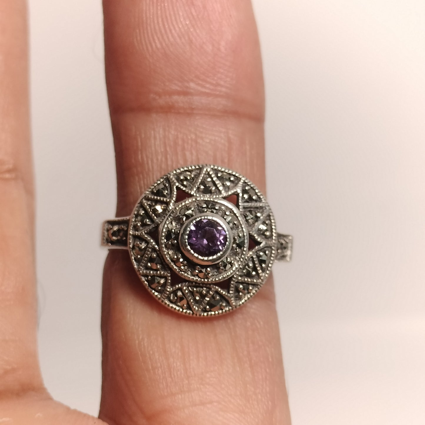 Sterling Silver Amethyst and Marcasite Ring
