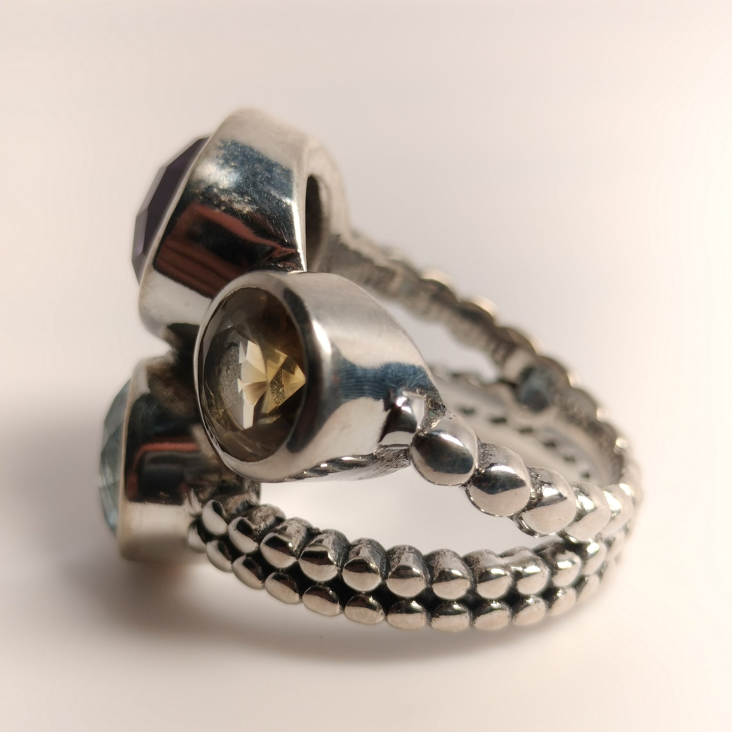 Sterling Silver Amethyst Topaz and Citrine Ring