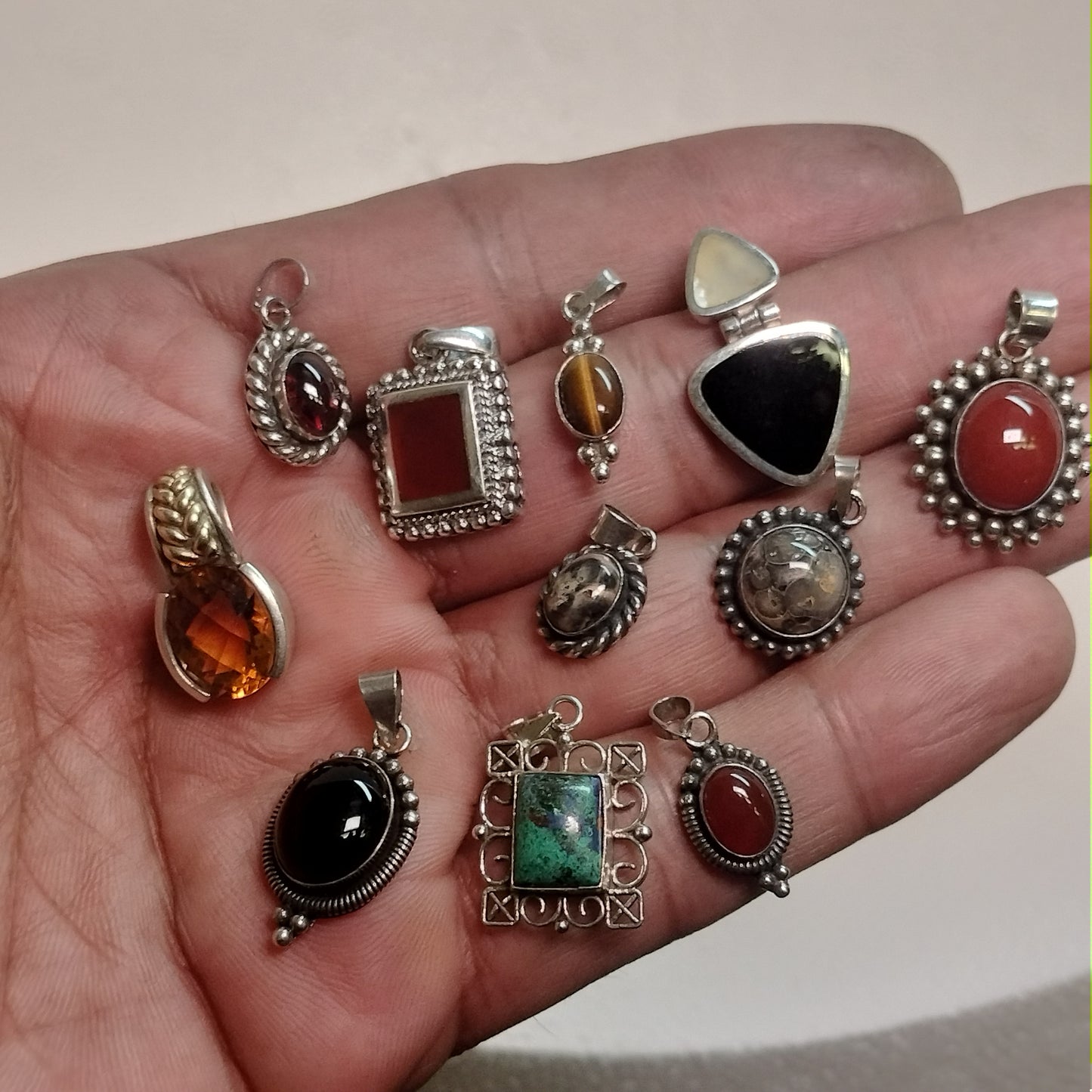 Assorted Lot of Sterling Silver Gemstone Pendants