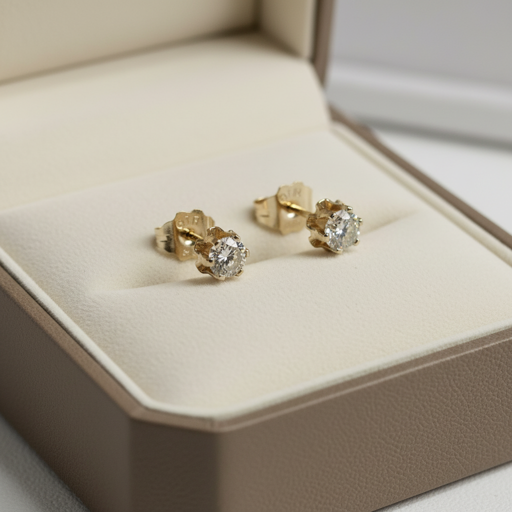 14 Karat Gold Diamond Earrings .20 Carats Total Weight