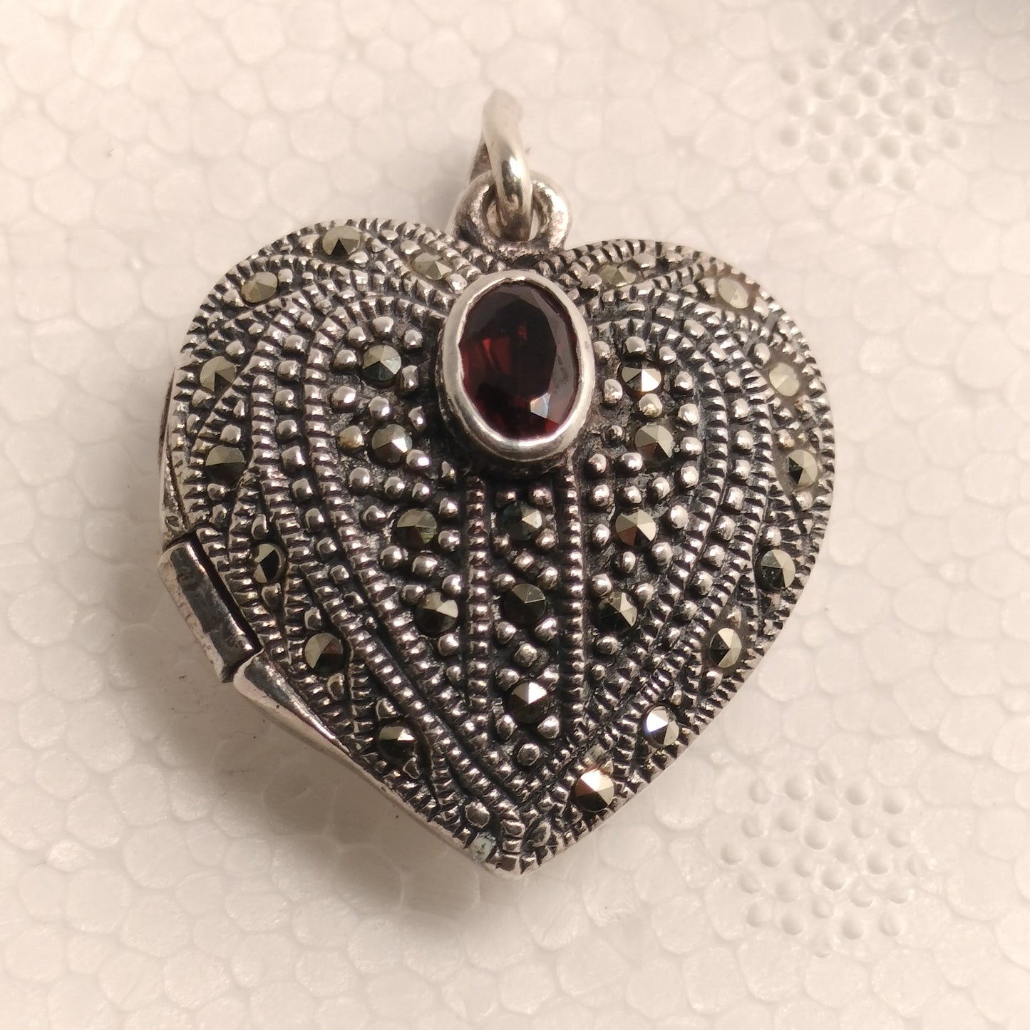 Sterling Silver Marcasite and Garnet Locket