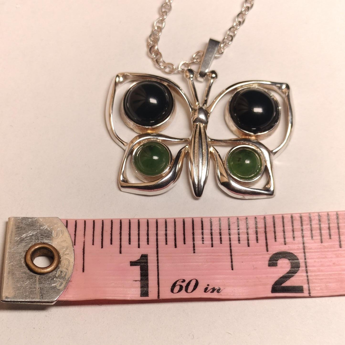 Sterling silver Onyx and Jade Pendant and Chain