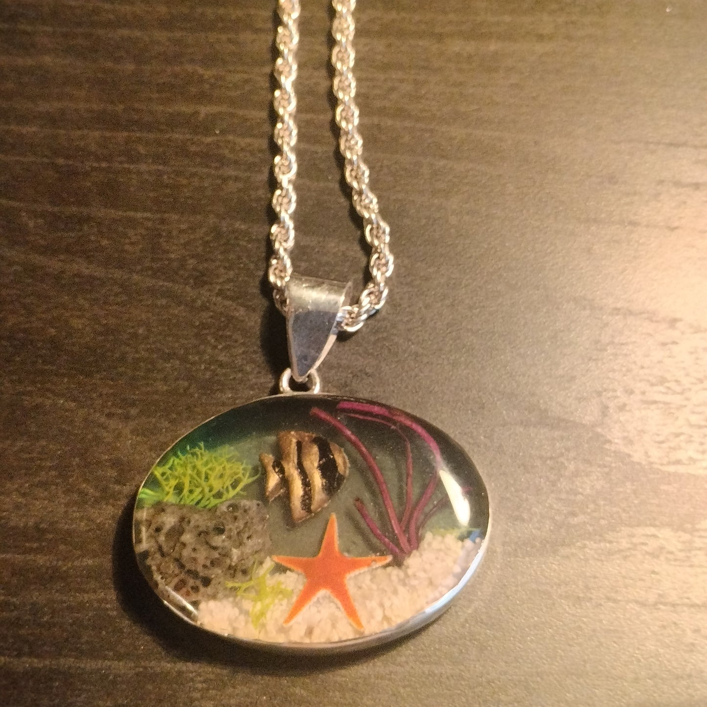 Sterling Silver Resin and Sealife Pendant and Chain