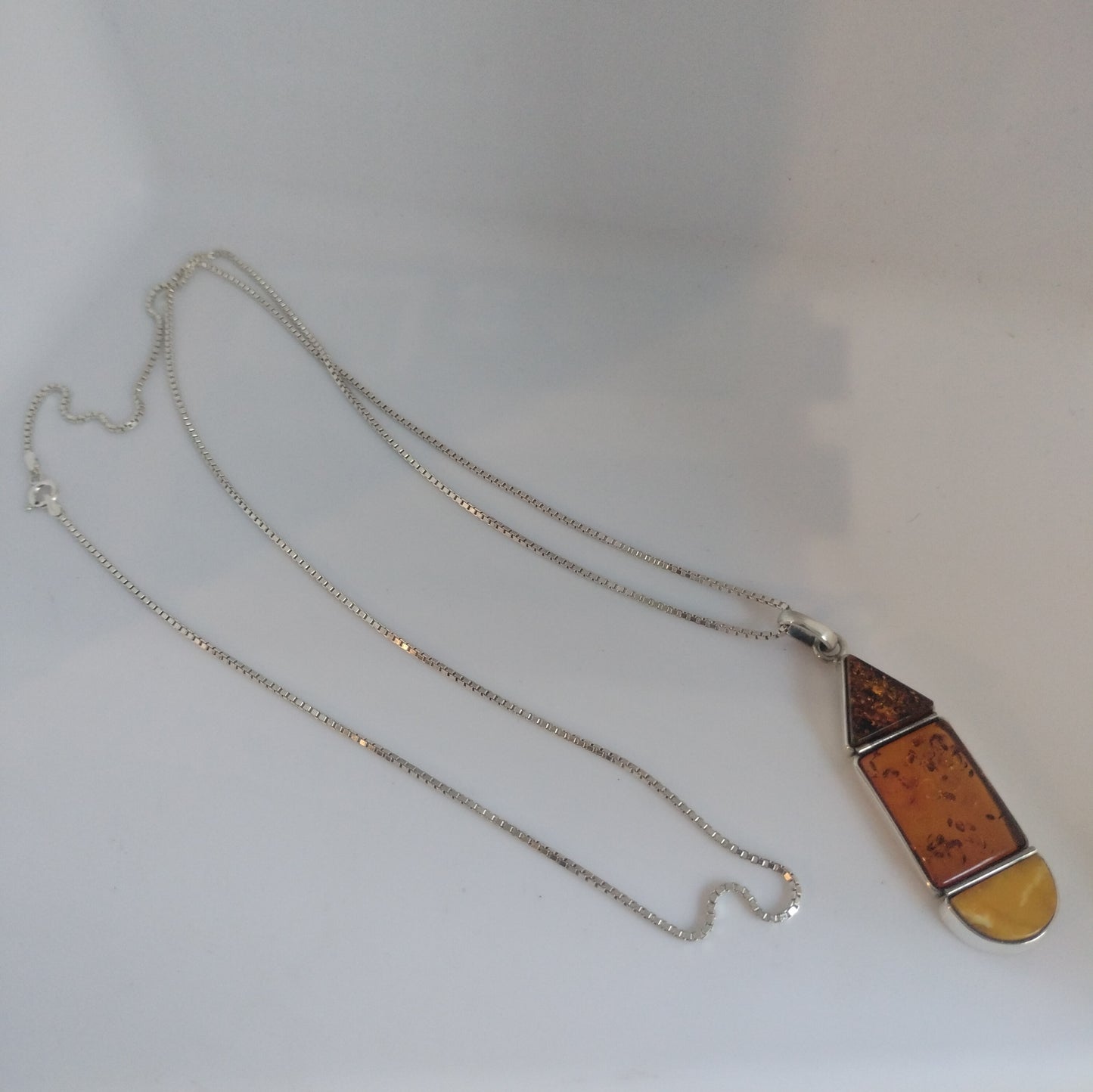 Sterling Silver Amber Pendant and Chain