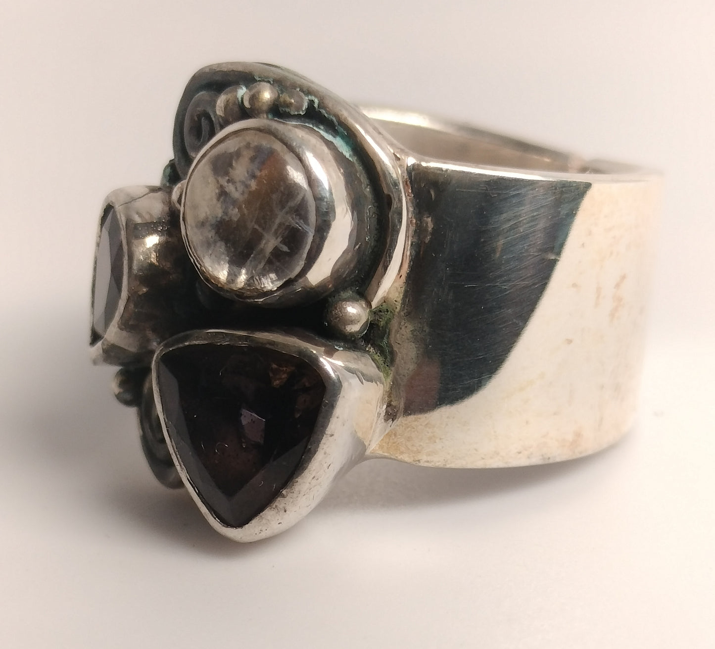 Sterling Silver Amethyst, Moonstone and Iolite Ring
