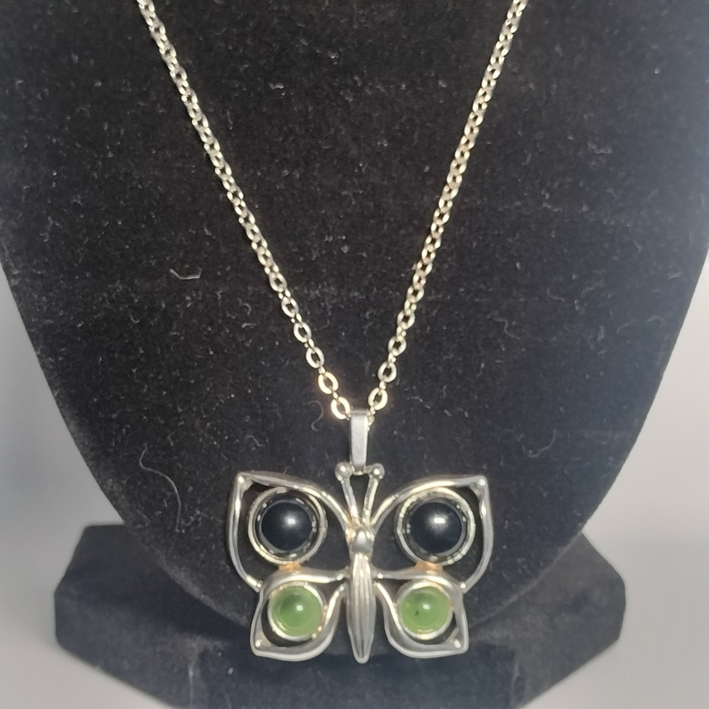 Sterling silver Onyx and Jade Pendant and Chain