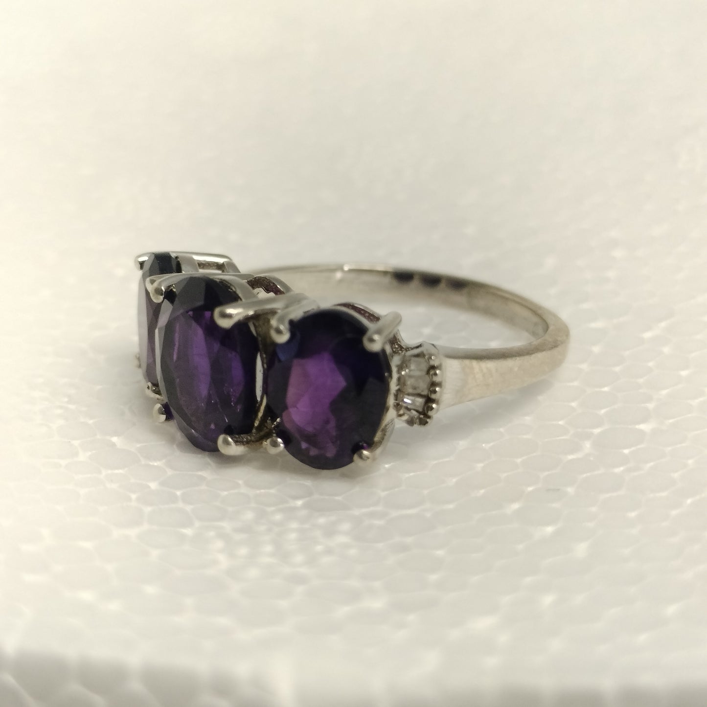 Sterling Silver Amethyst and Diamond Ring