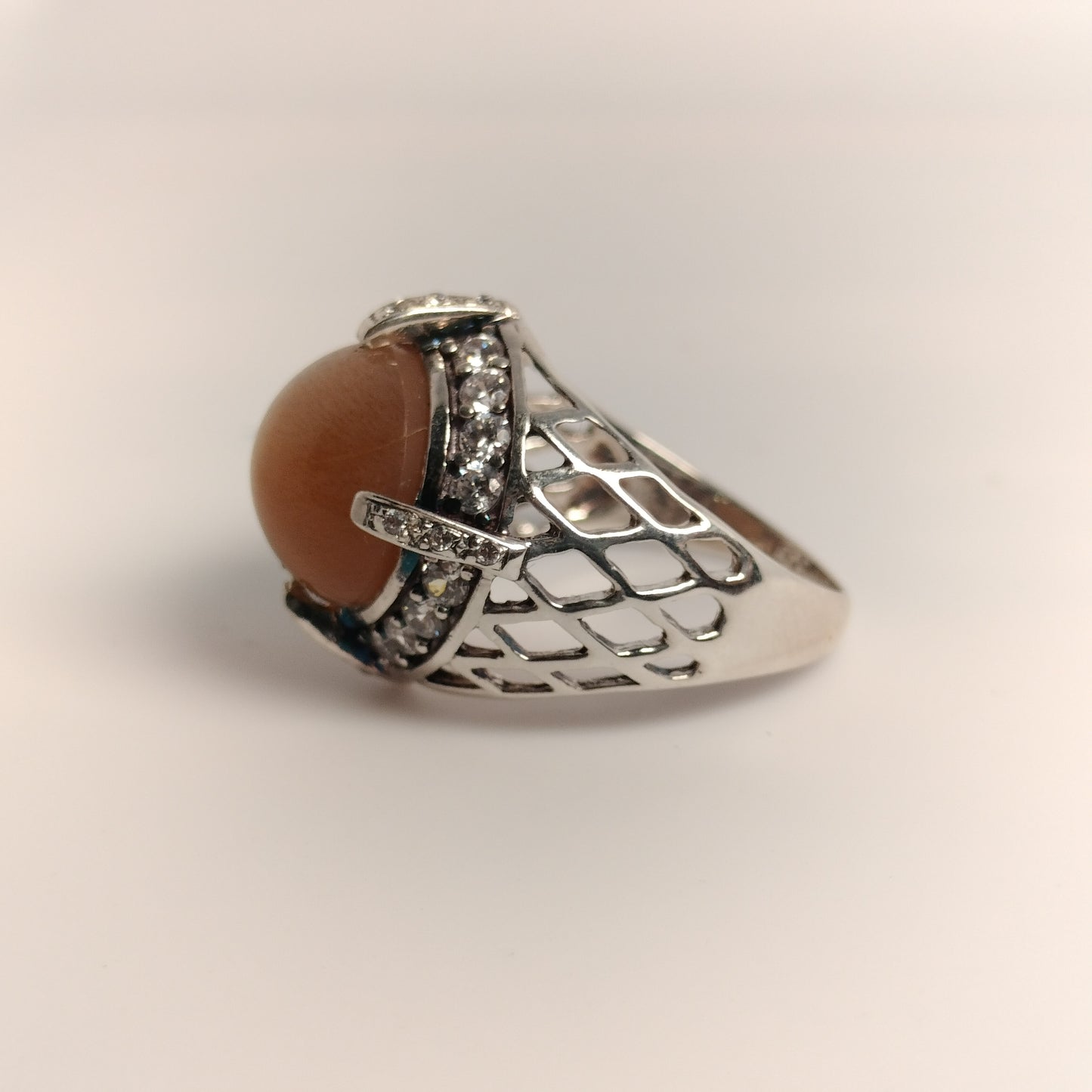 Sterling Silver Cats Eye and Cubic Zirconia Ring