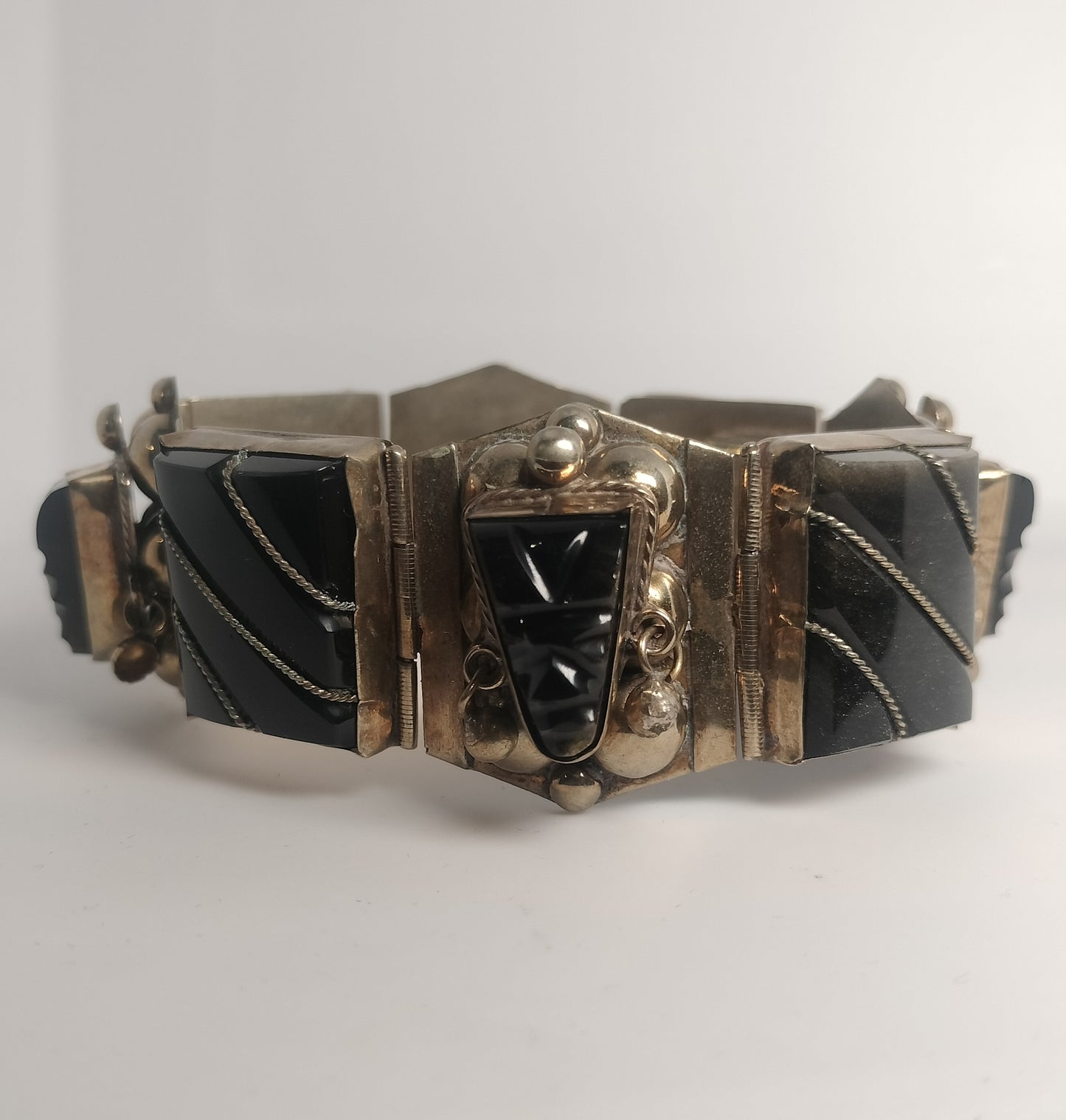 Vintage Sterling Silver Onyx Bracelet