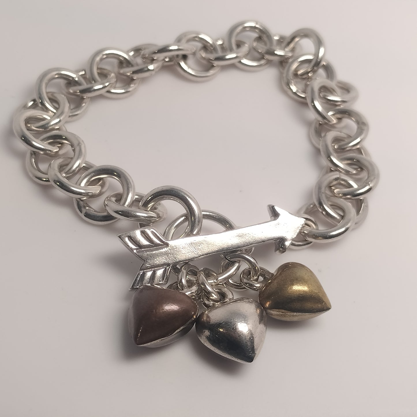 Sterling Silver Hearts and Arrow Toggle Bracelet