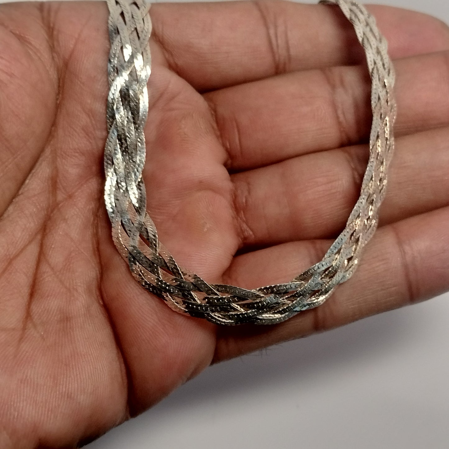 Sterling Silver Braided Herringbone Necklace