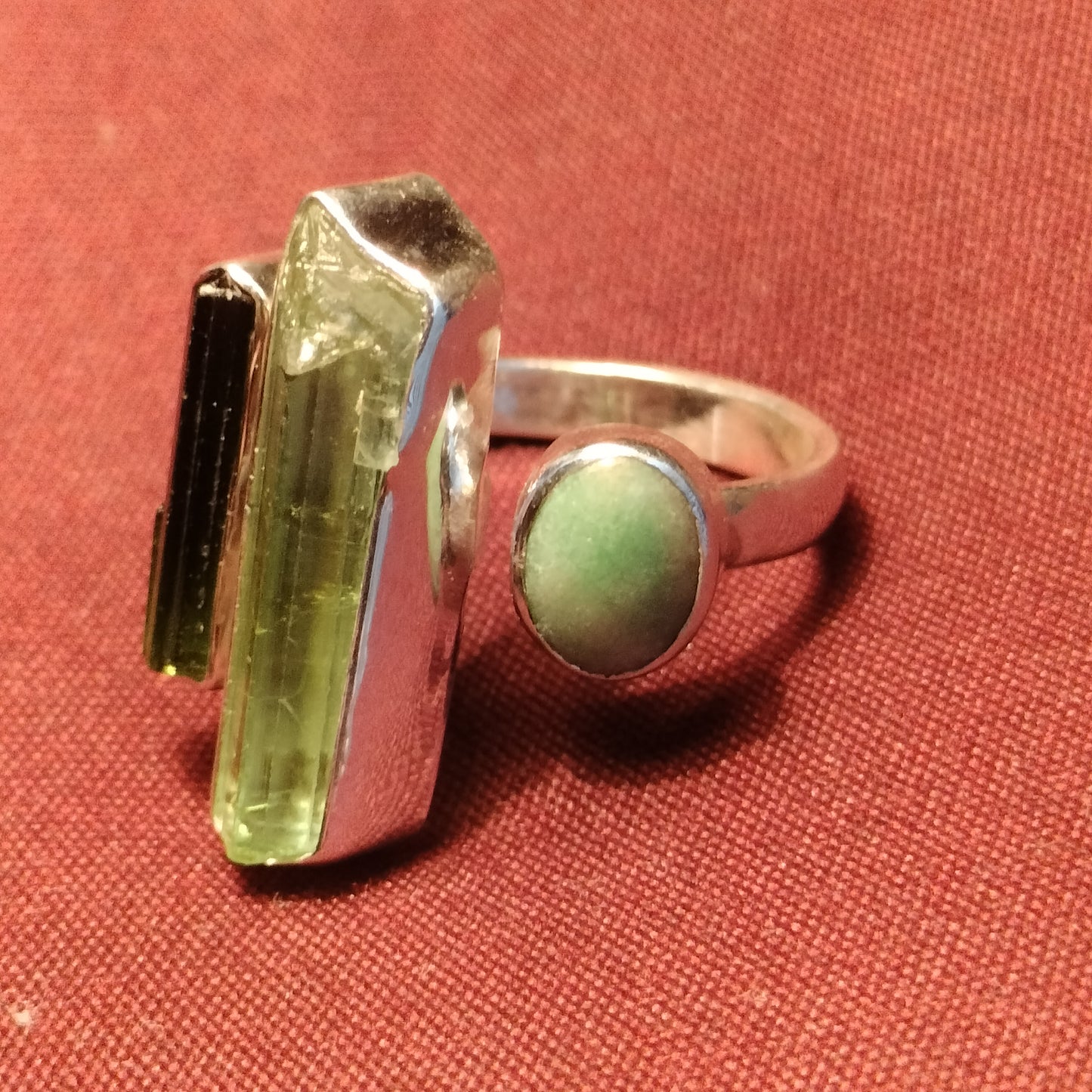 Sterling Silver Tourmaline and Jade Ring
