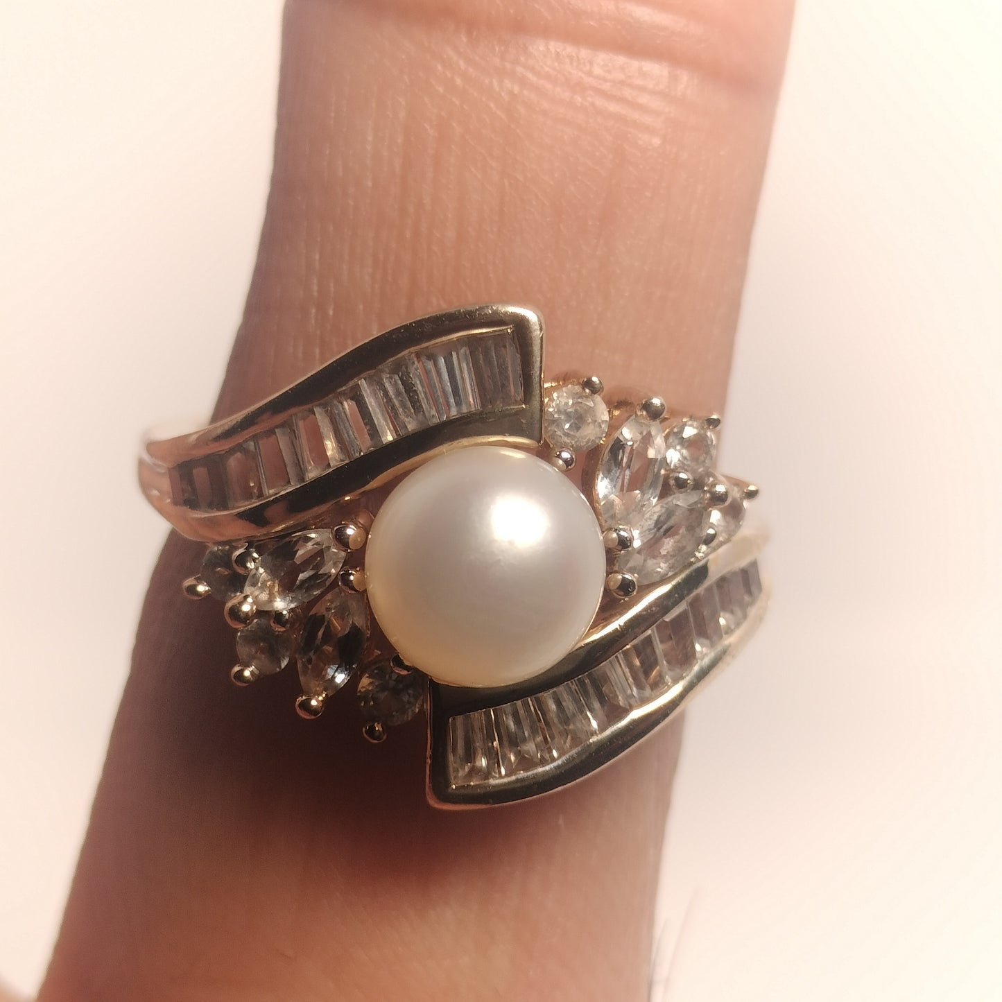 Sterling Silver Pearl and Cubic Zirconia Ring