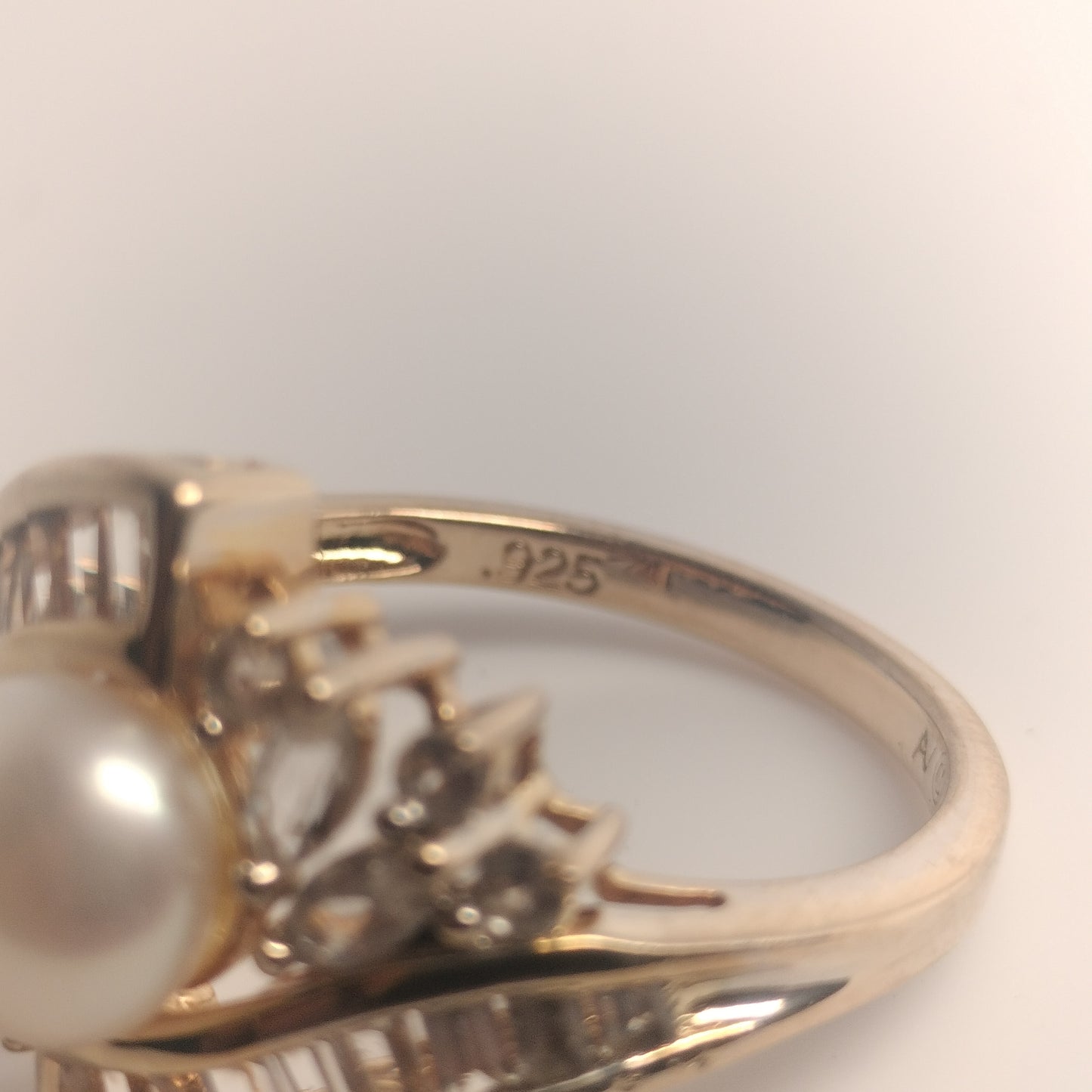 Sterling Silver Pearl and Cubic Zirconia Ring