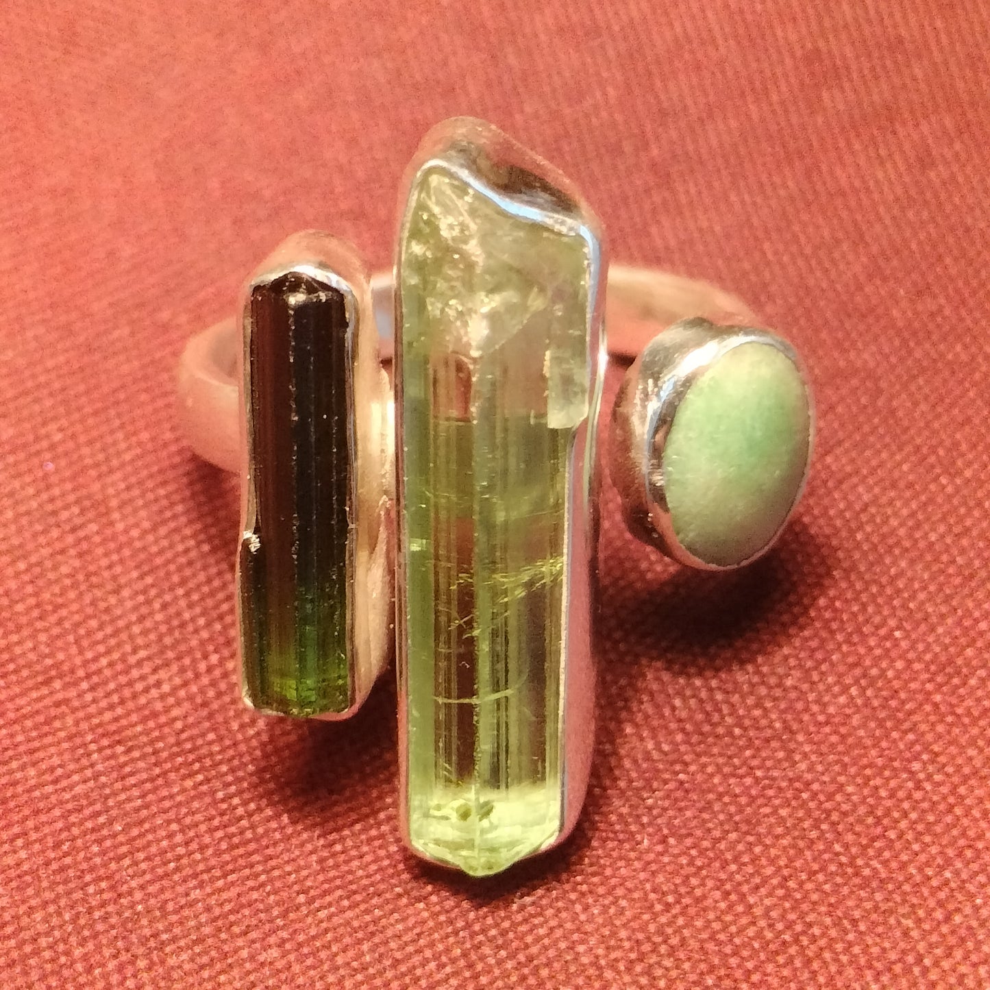 Sterling Silver Tourmaline and Jade Ring