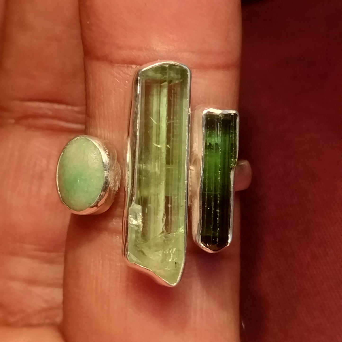 Sterling Silver Tourmaline and Jade Ring