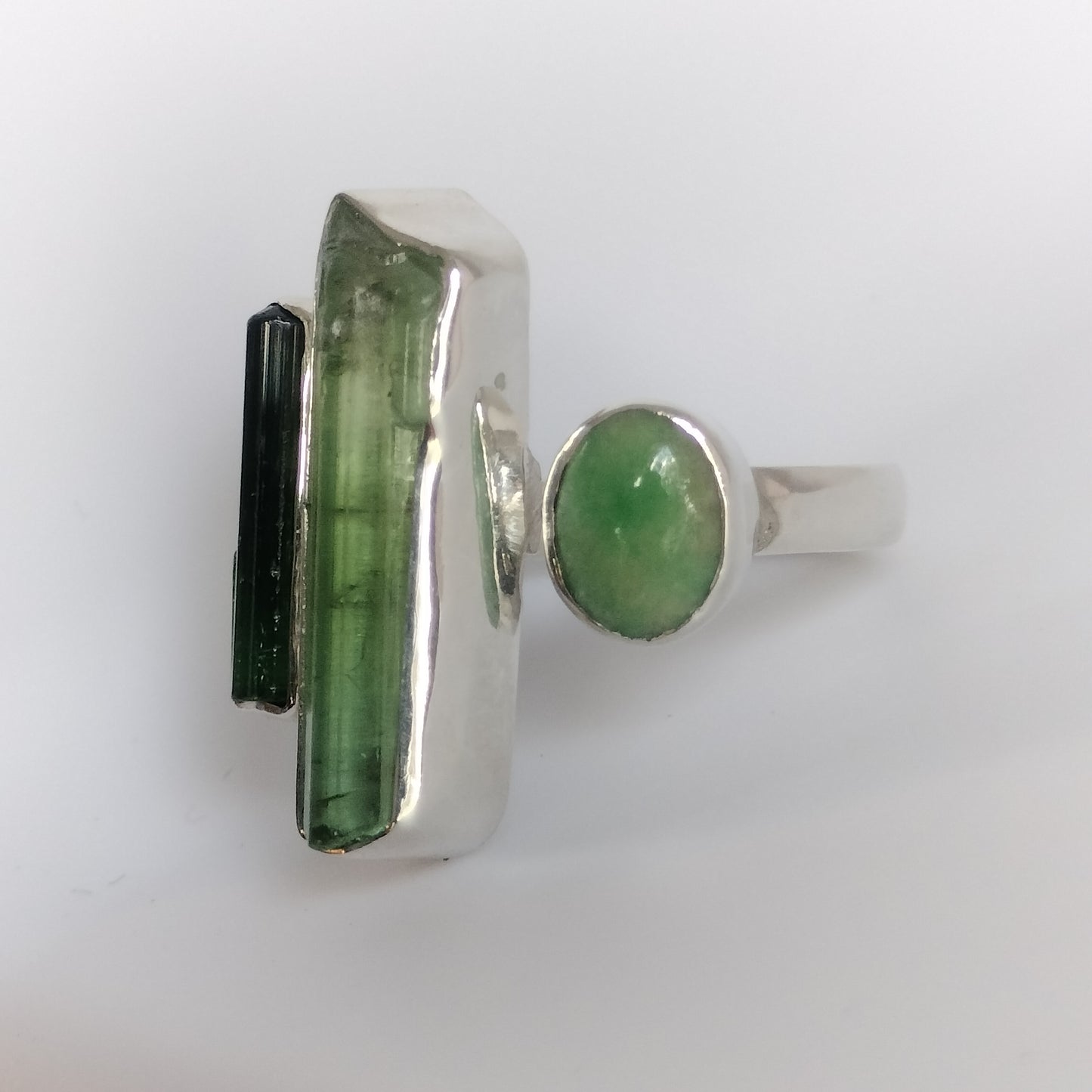 Sterling Silver Tourmaline and Jade Ring