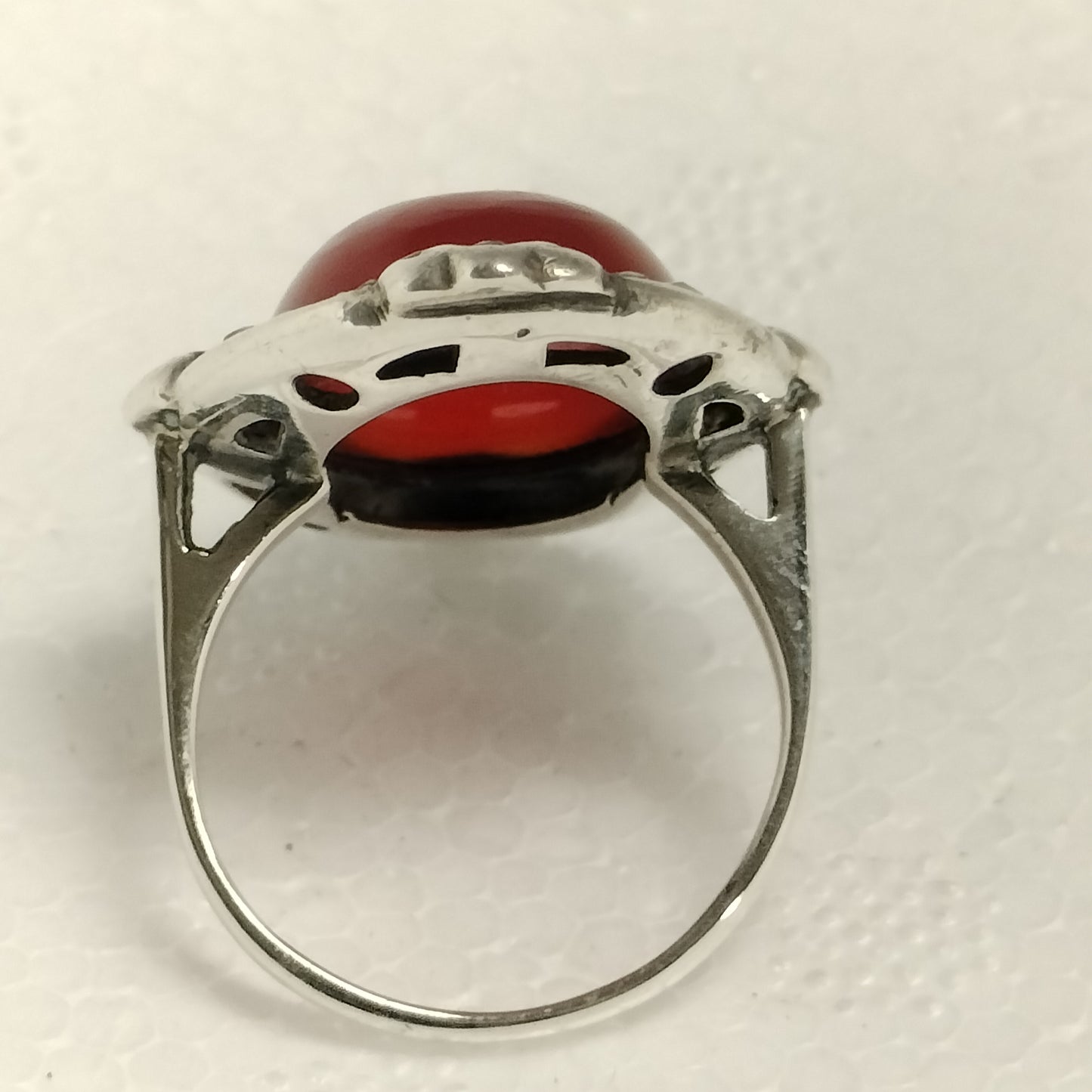 Sterling Silver Carnelian and Marcasite Ring