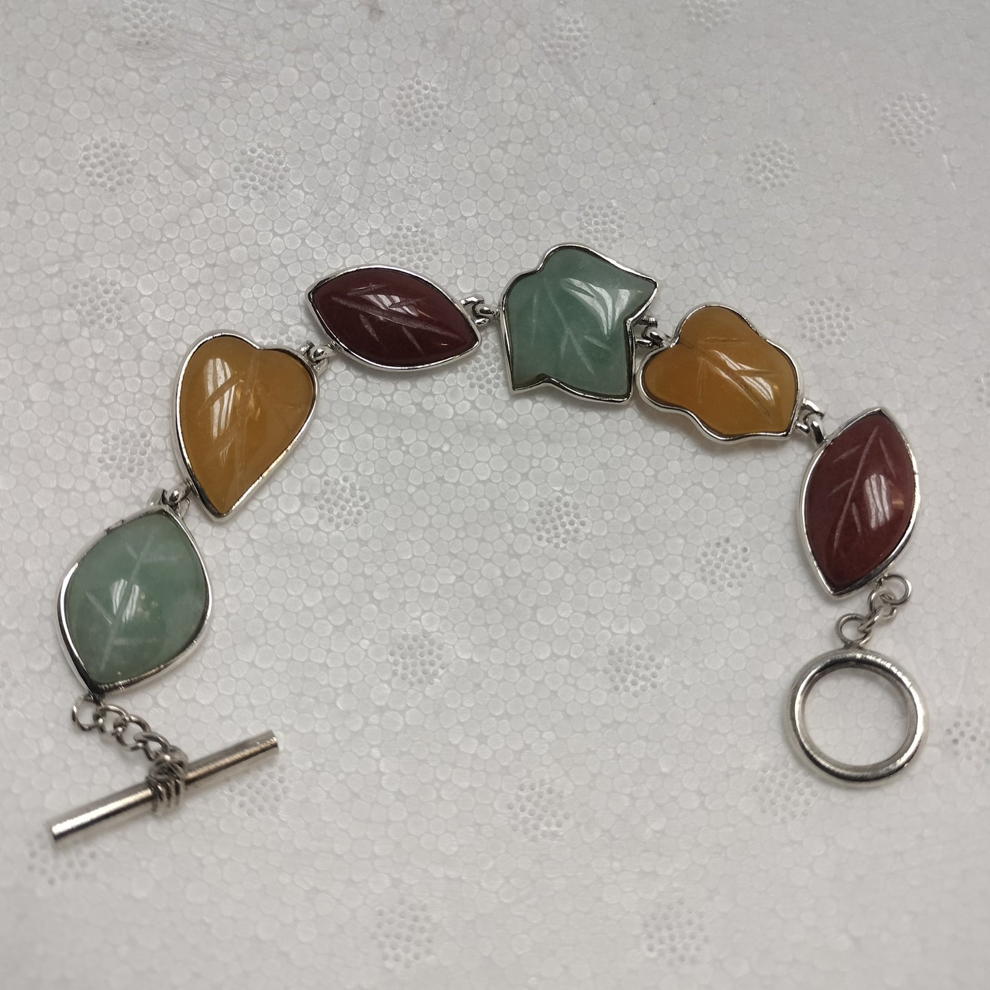 Multicolored Jade Sterling Silver Bracelet