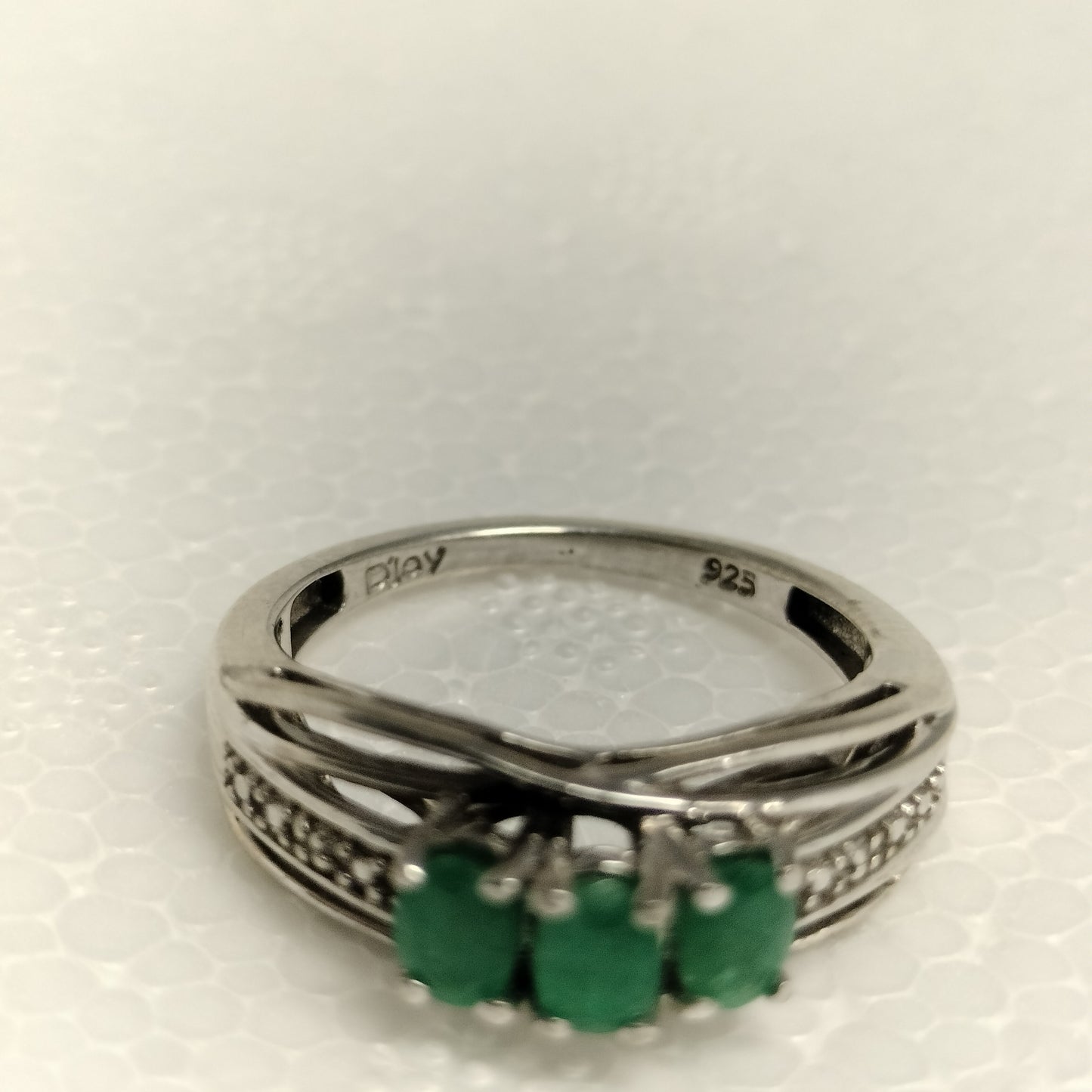 Sterling Silver Emerald and Diamond Ring