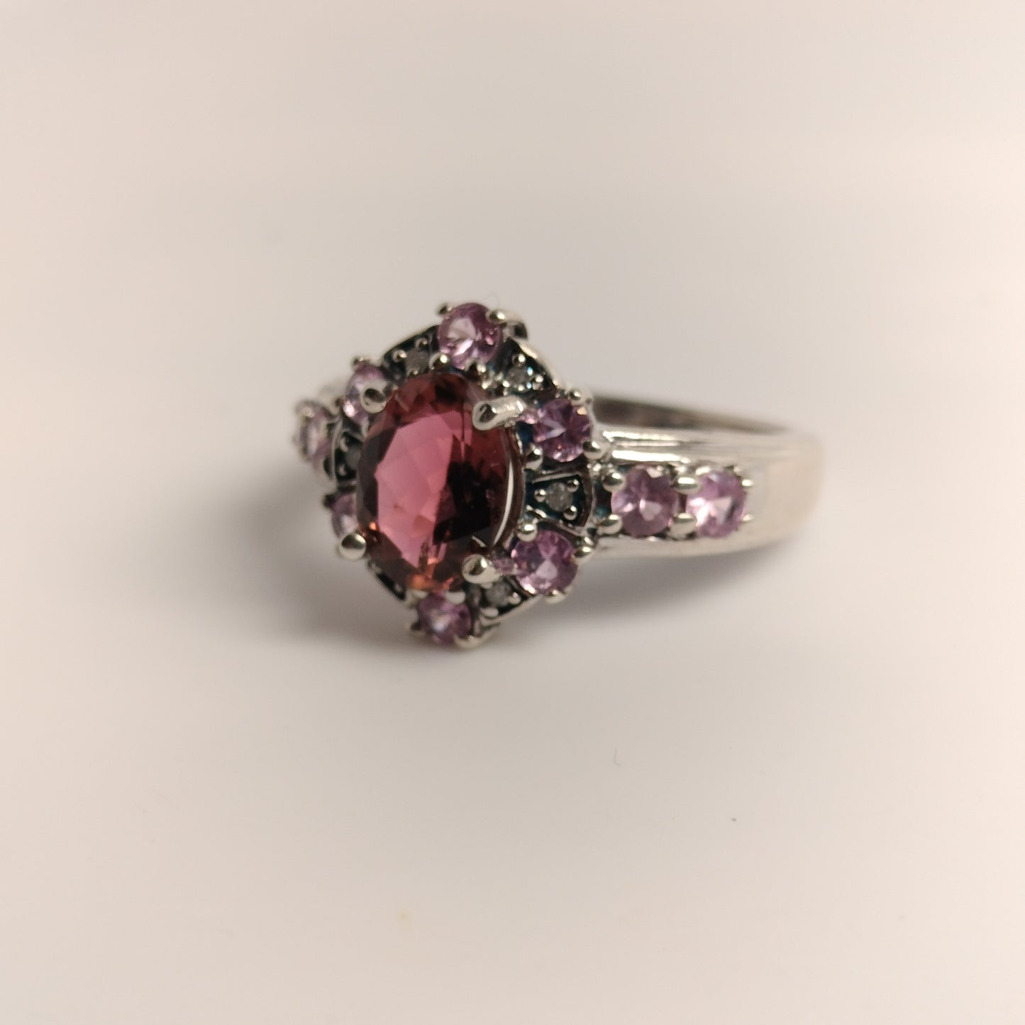 Sterling Silver Tourmaline, Pink Sapphire and Diamond Ring