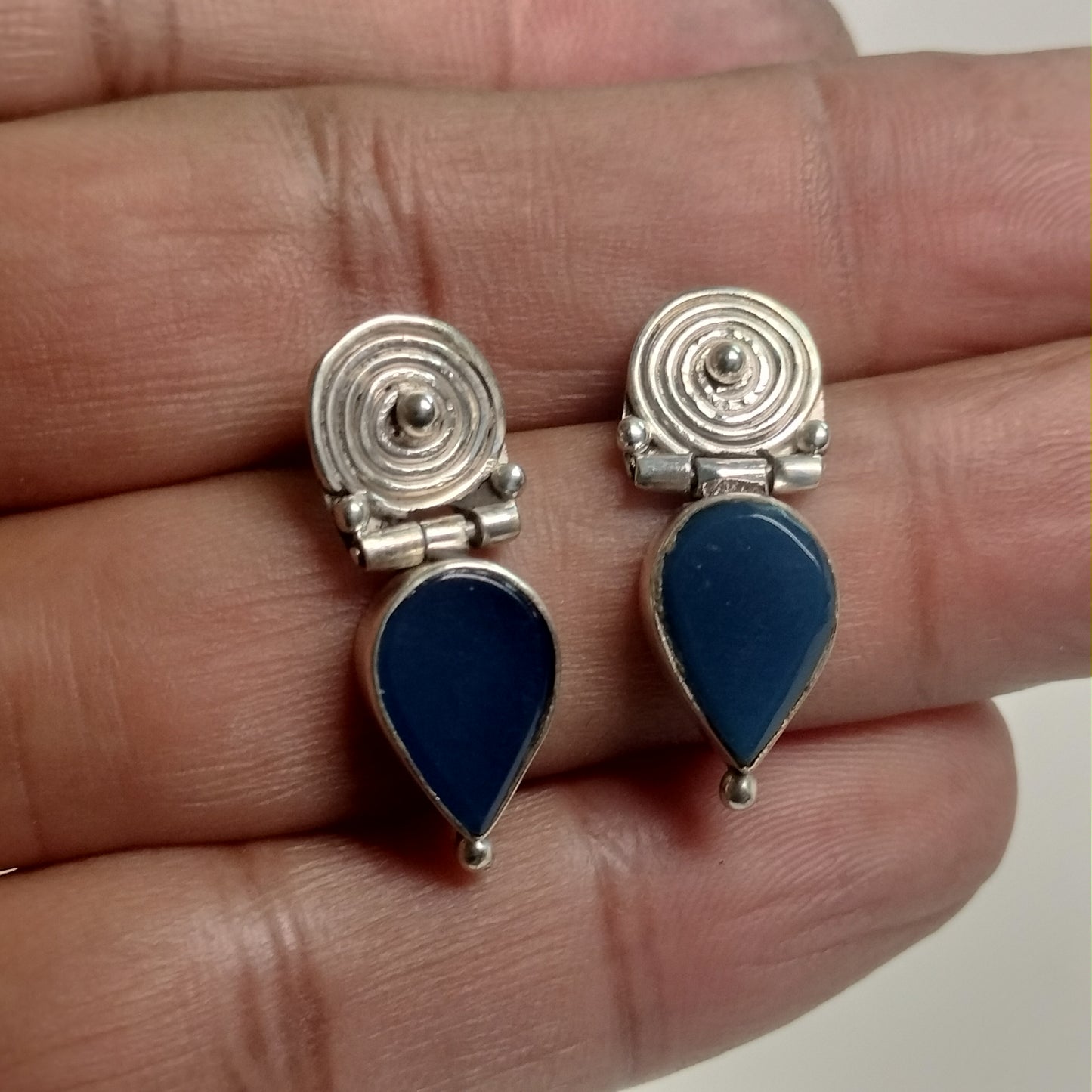 Sterling Silver Blue Agate Earrings