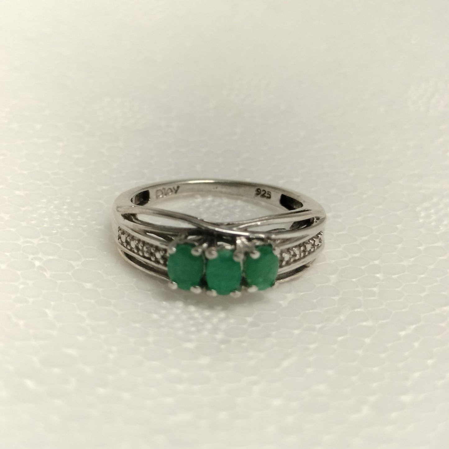 Sterling Silver Emerald and Diamond Ring