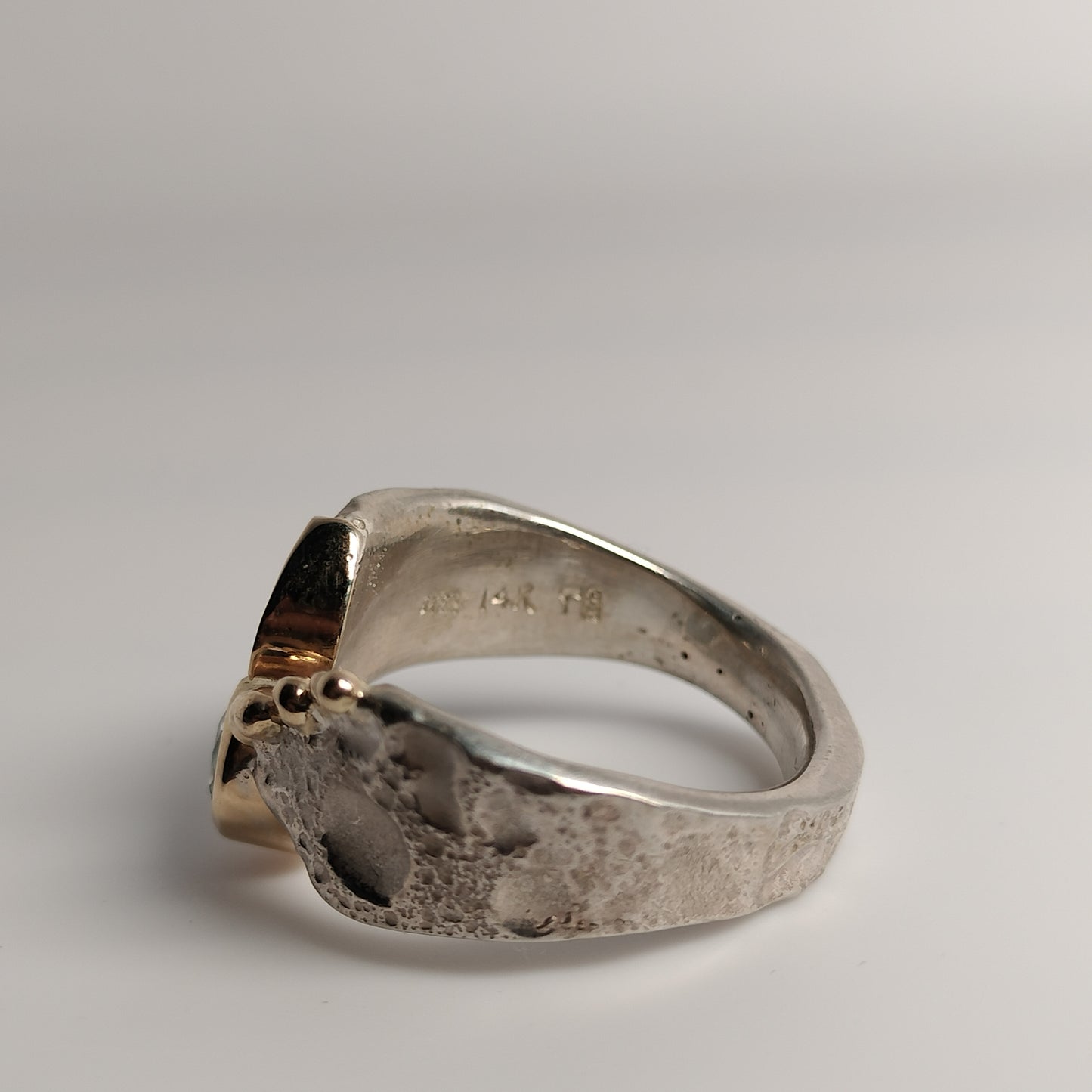 Sterling Silver and 14k Gold Blue Zircon Ring