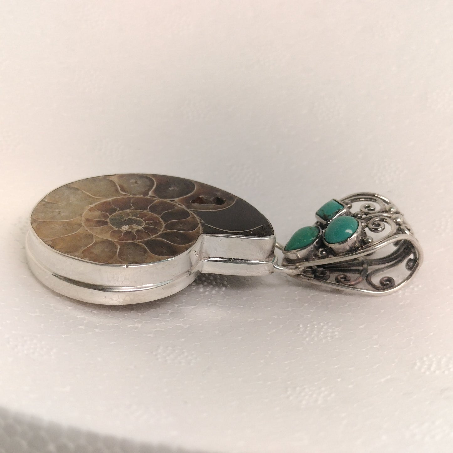 Sterling Silver Ammolite and Turquoise Pendant