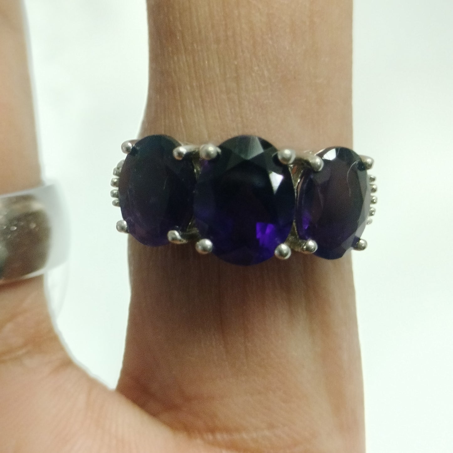 Sterling Silver Amethyst and Diamond Ring