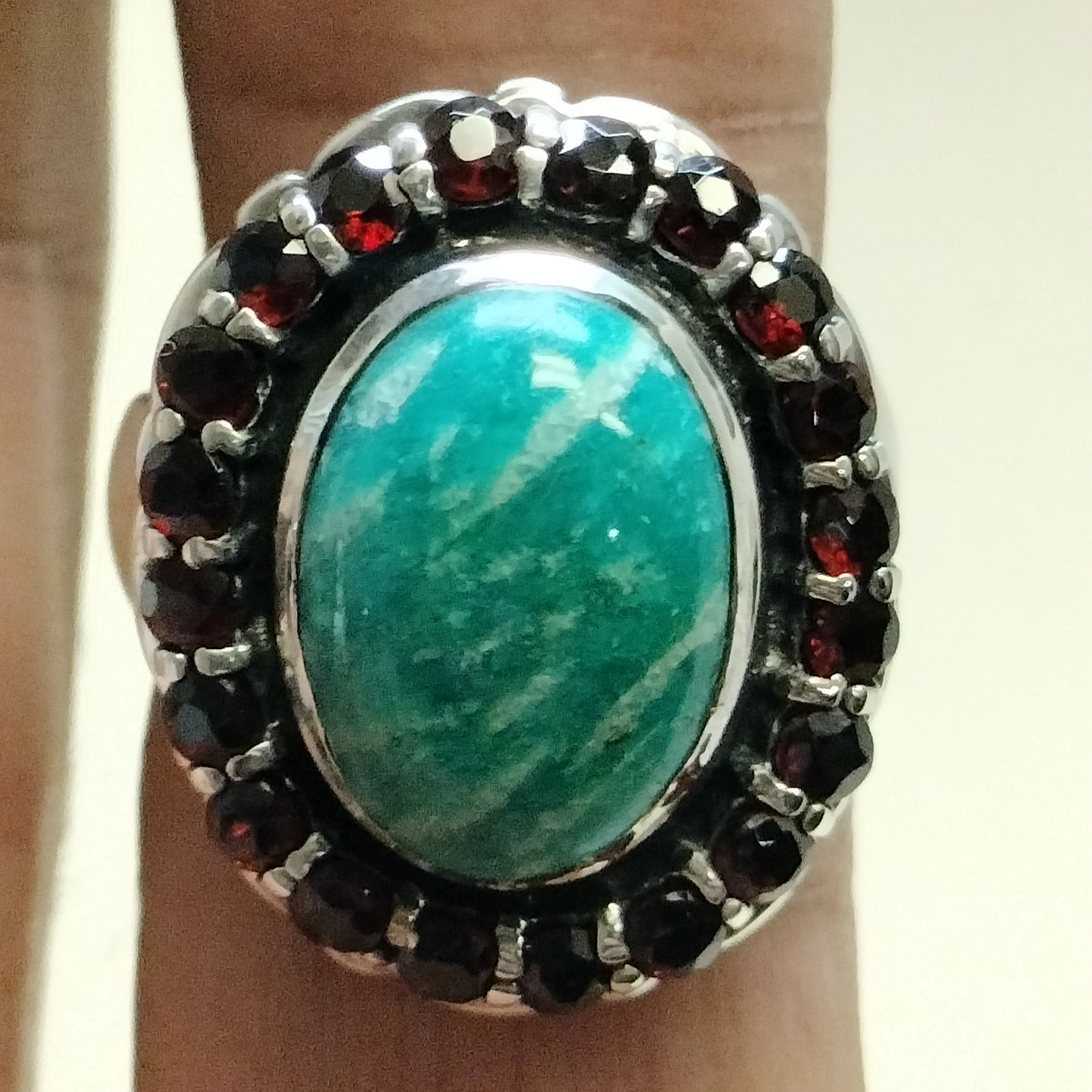 Sterling Silver Amazonite and Garnet Ring