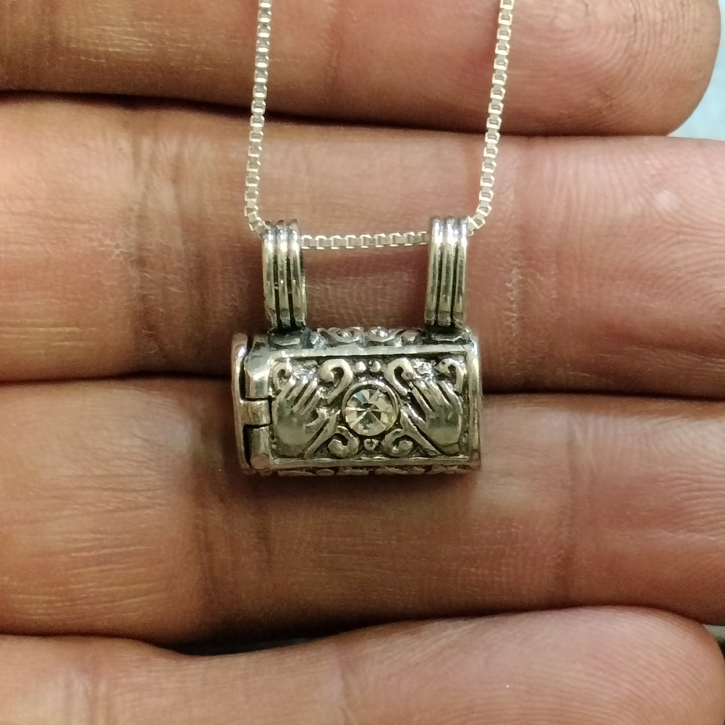 Sterling Silver Rhinestone Purse Pendant and Chain
