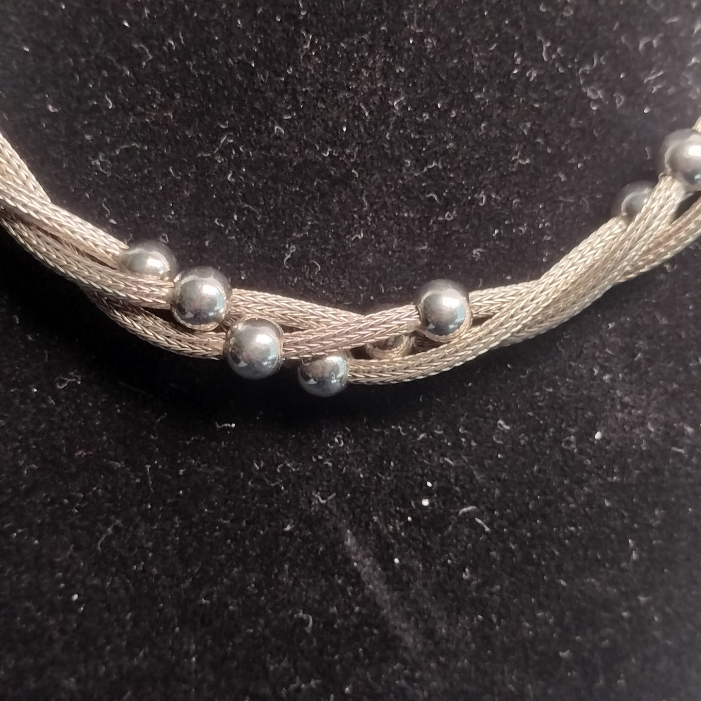 Sterling Silver Mesh and Bead Necklace