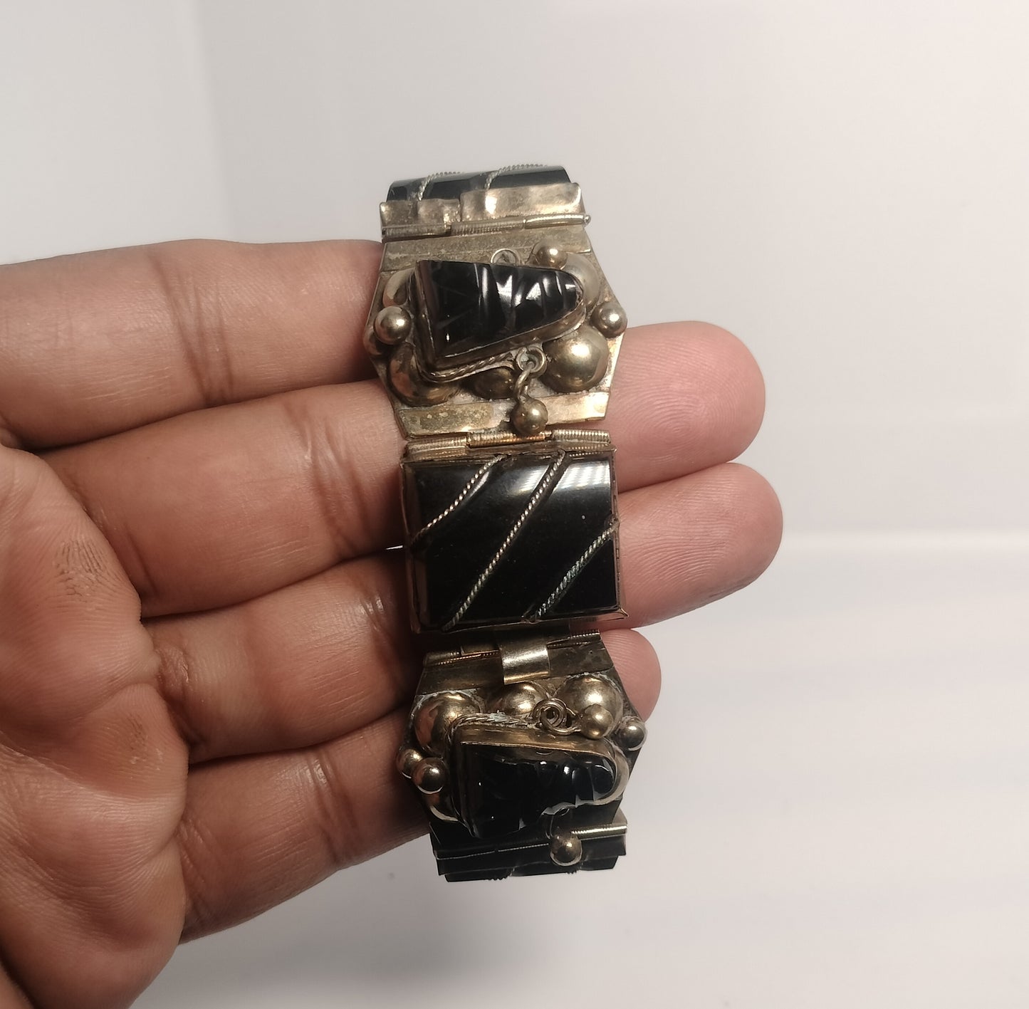 Vintage Sterling Silver Onyx Bracelet