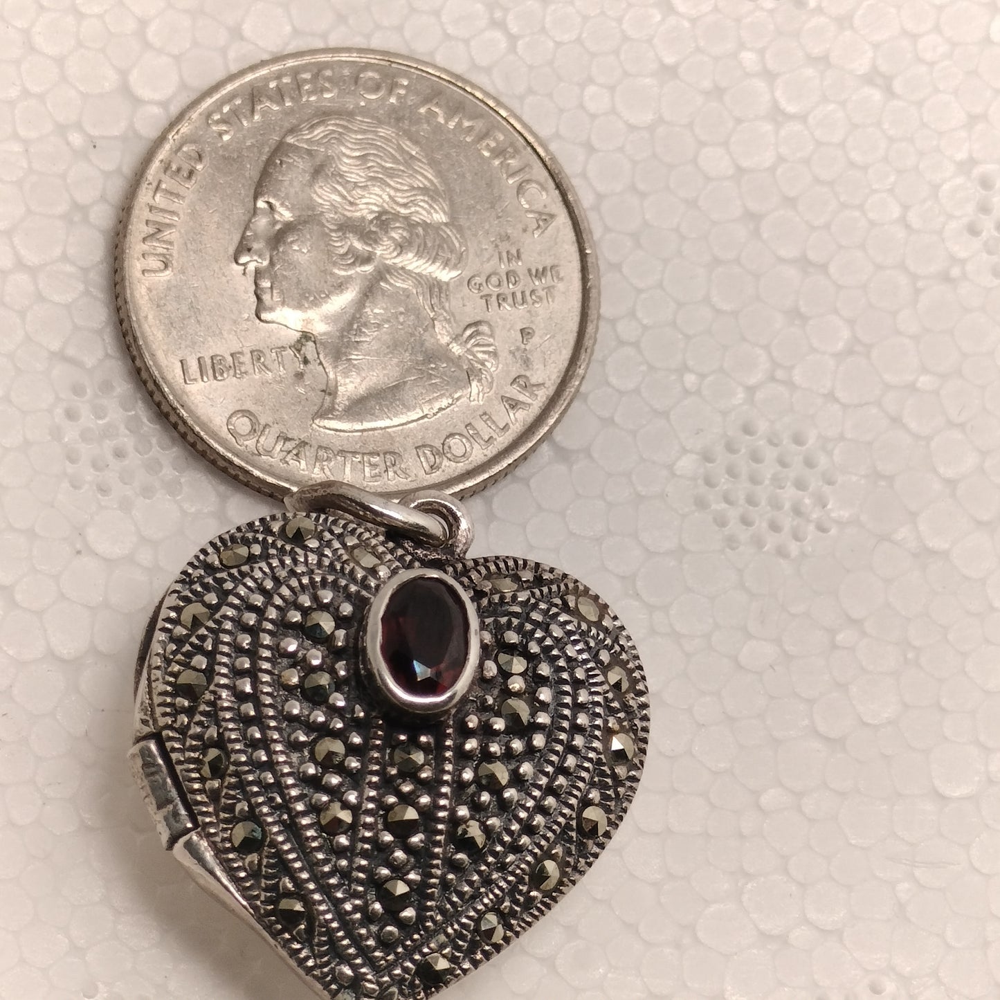 Sterling Silver Marcasite and Garnet Locket
