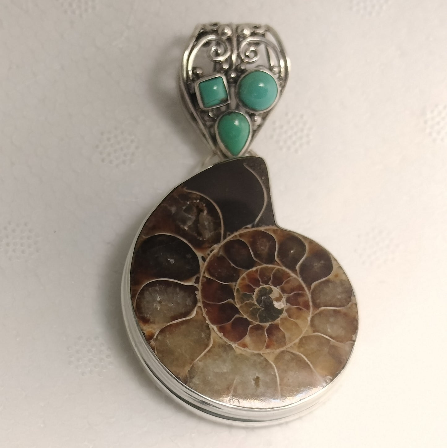 Sterling Silver Ammolite and Turquoise Pendant