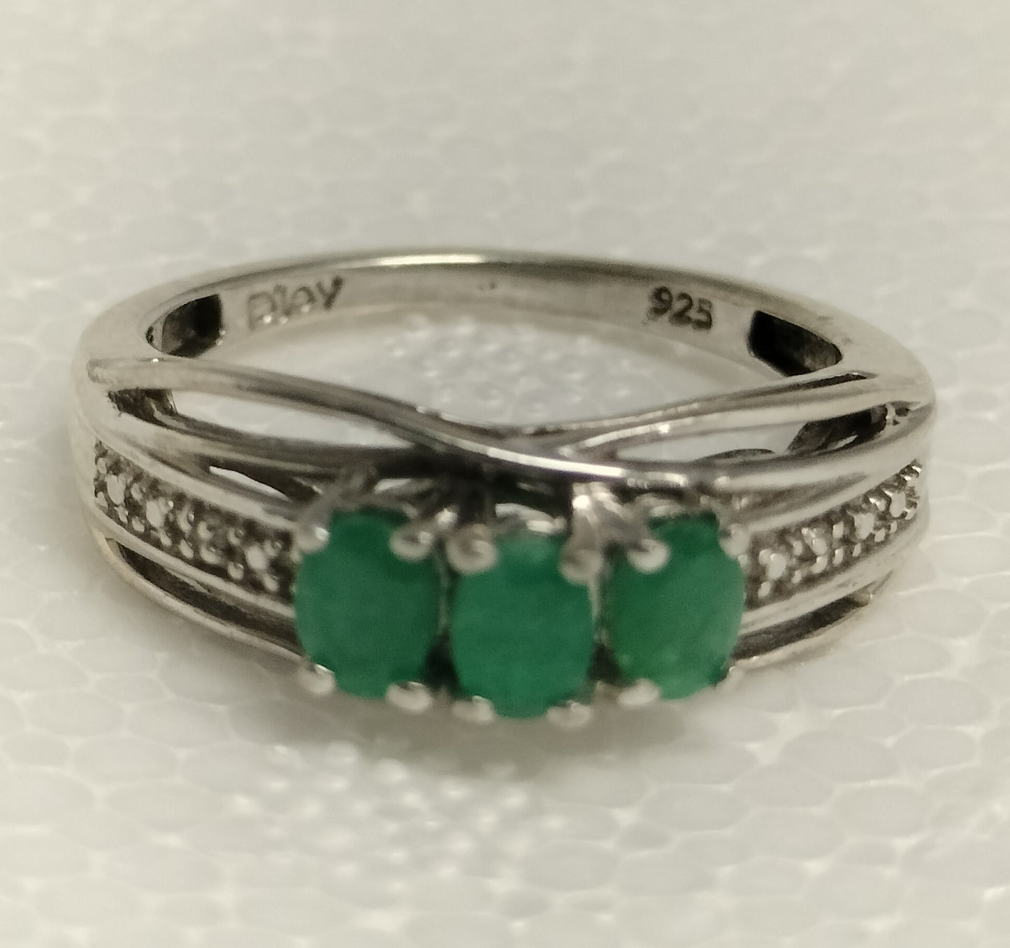 Sterling Silver Emerald and Diamond Ring