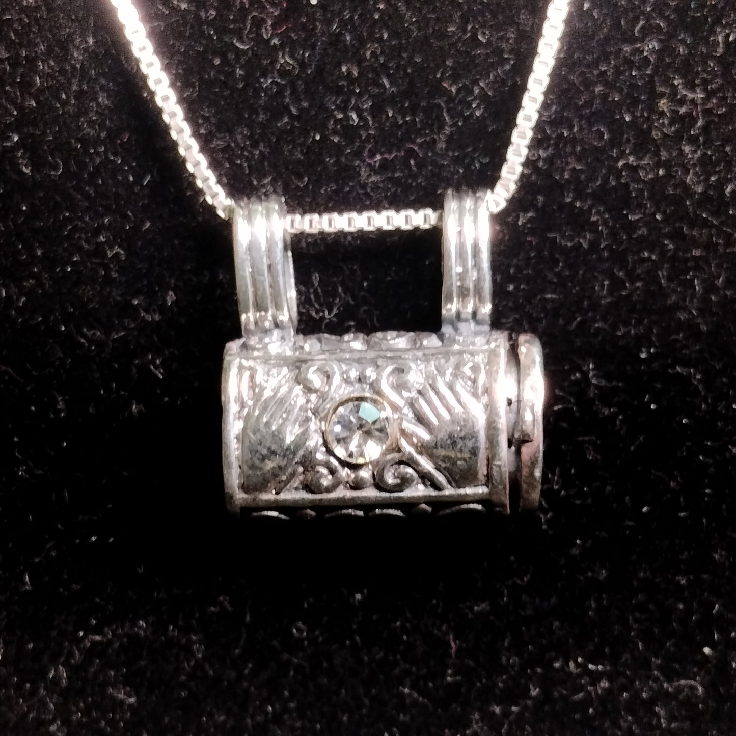 Sterling Silver Rhinestone Purse Pendant and Chain