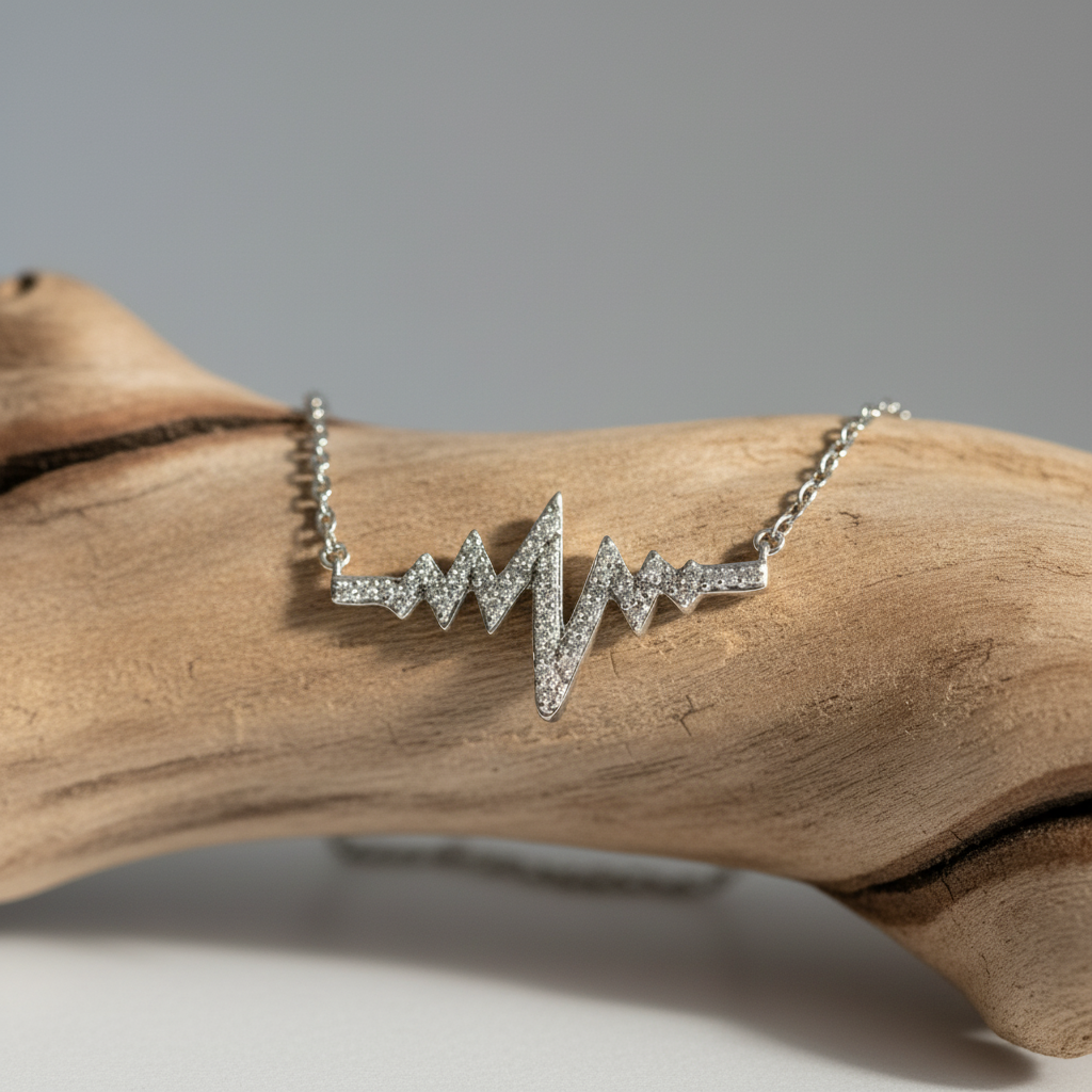Sterling Silver Diamond Heartbeat Pendant and Chain