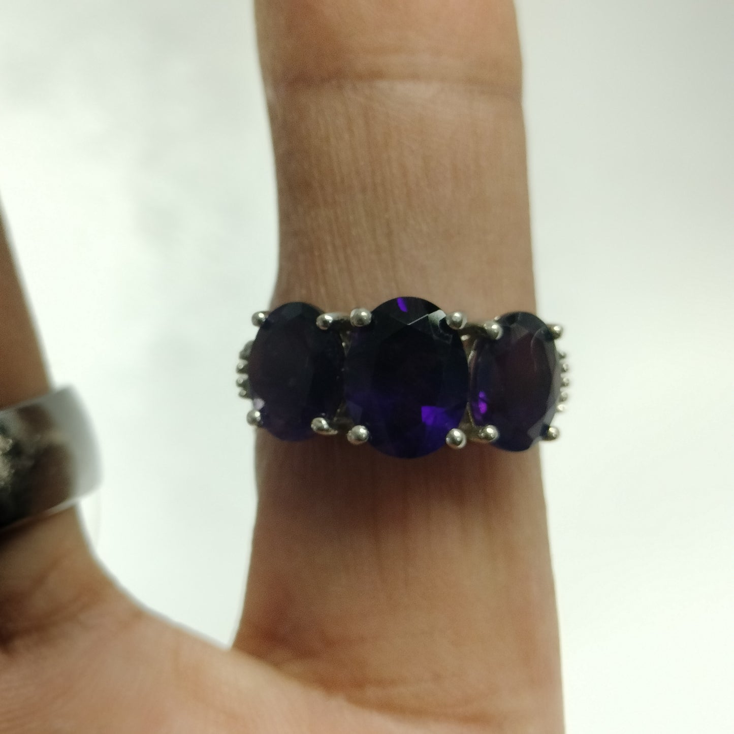 Sterling Silver Amethyst and Diamond Ring