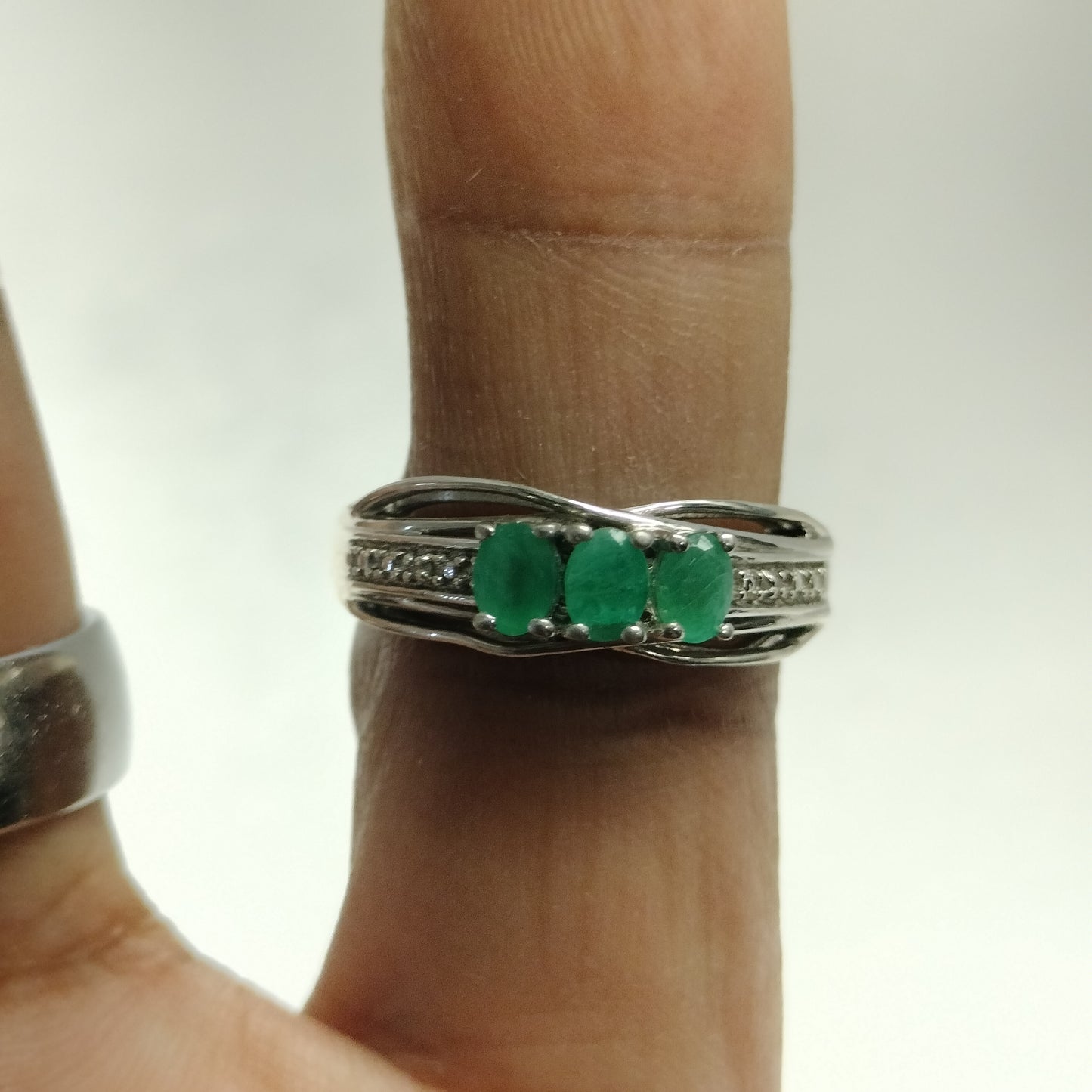 Sterling Silver Emerald and Diamond Ring