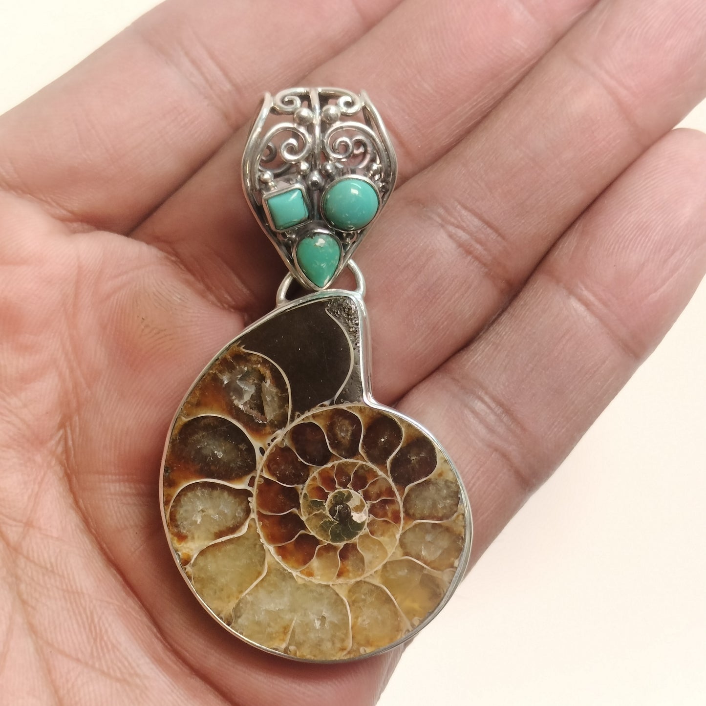 Sterling Silver Ammolite and Turquoise Pendant