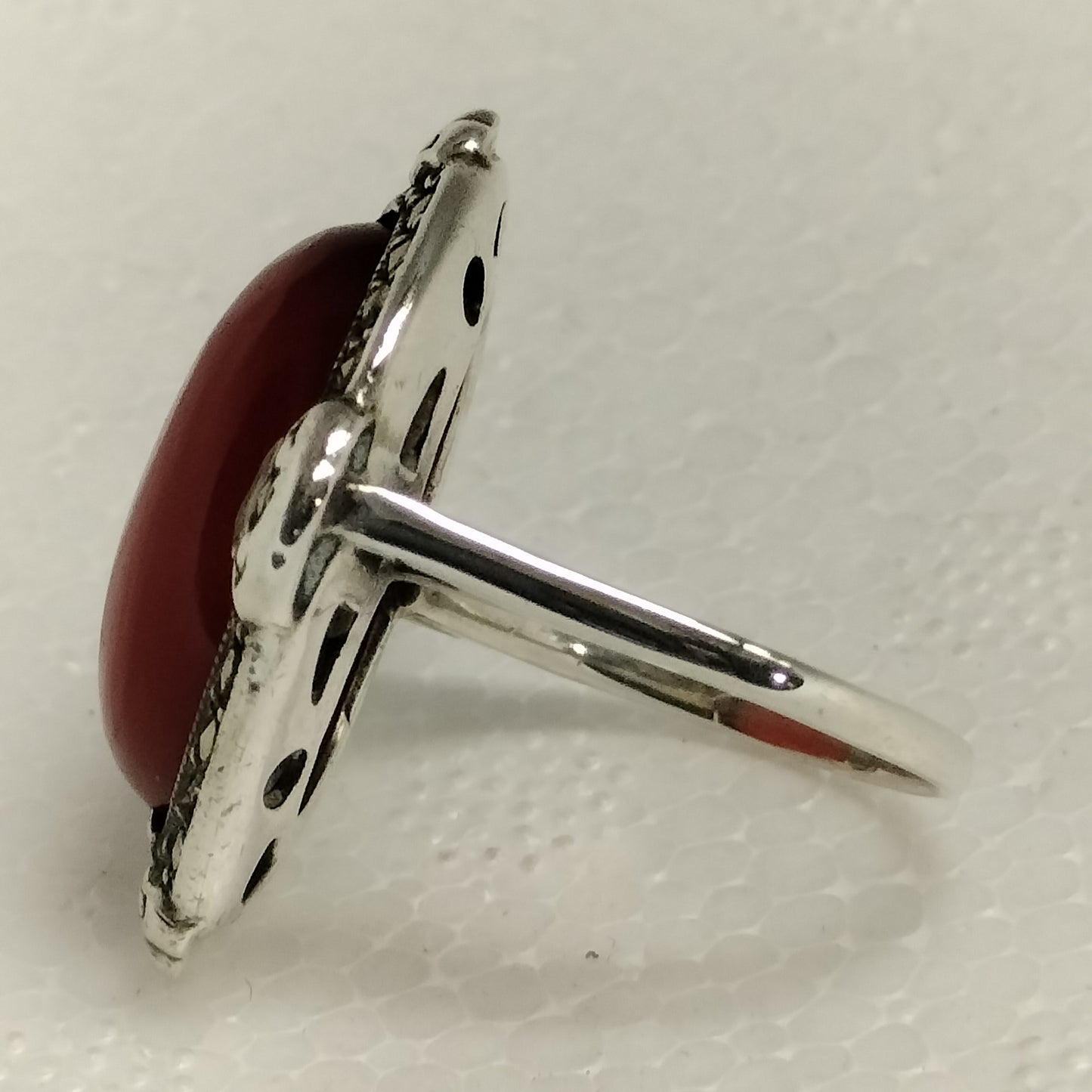 Sterling Silver Carnelian and Marcasite Ring
