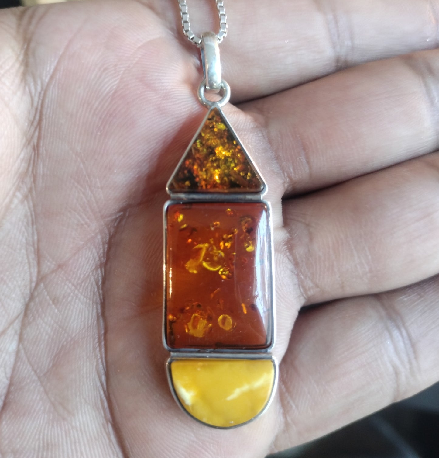 Sterling Silver Amber Pendant and Chain