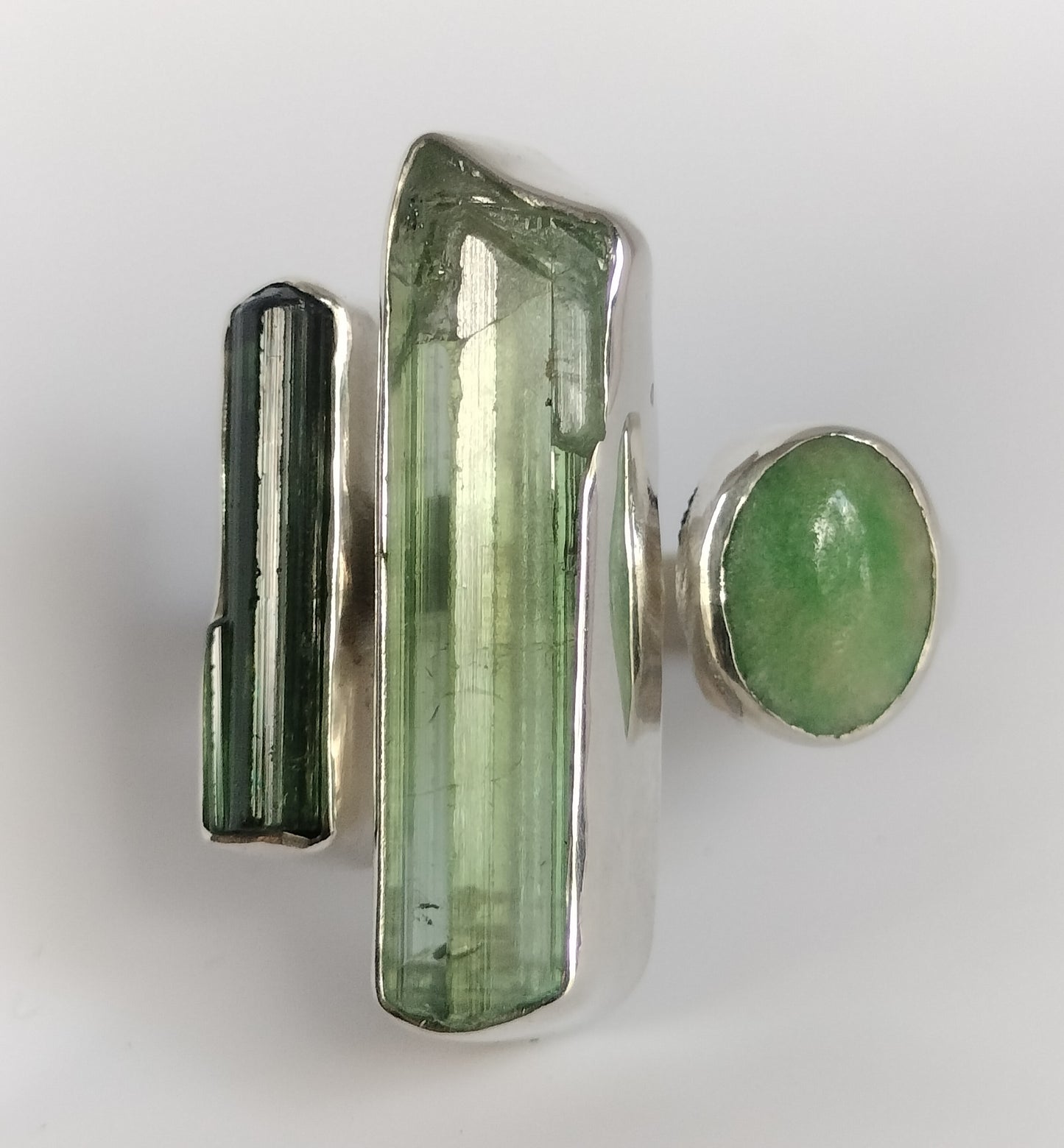 Sterling Silver Tourmaline and Jade Ring
