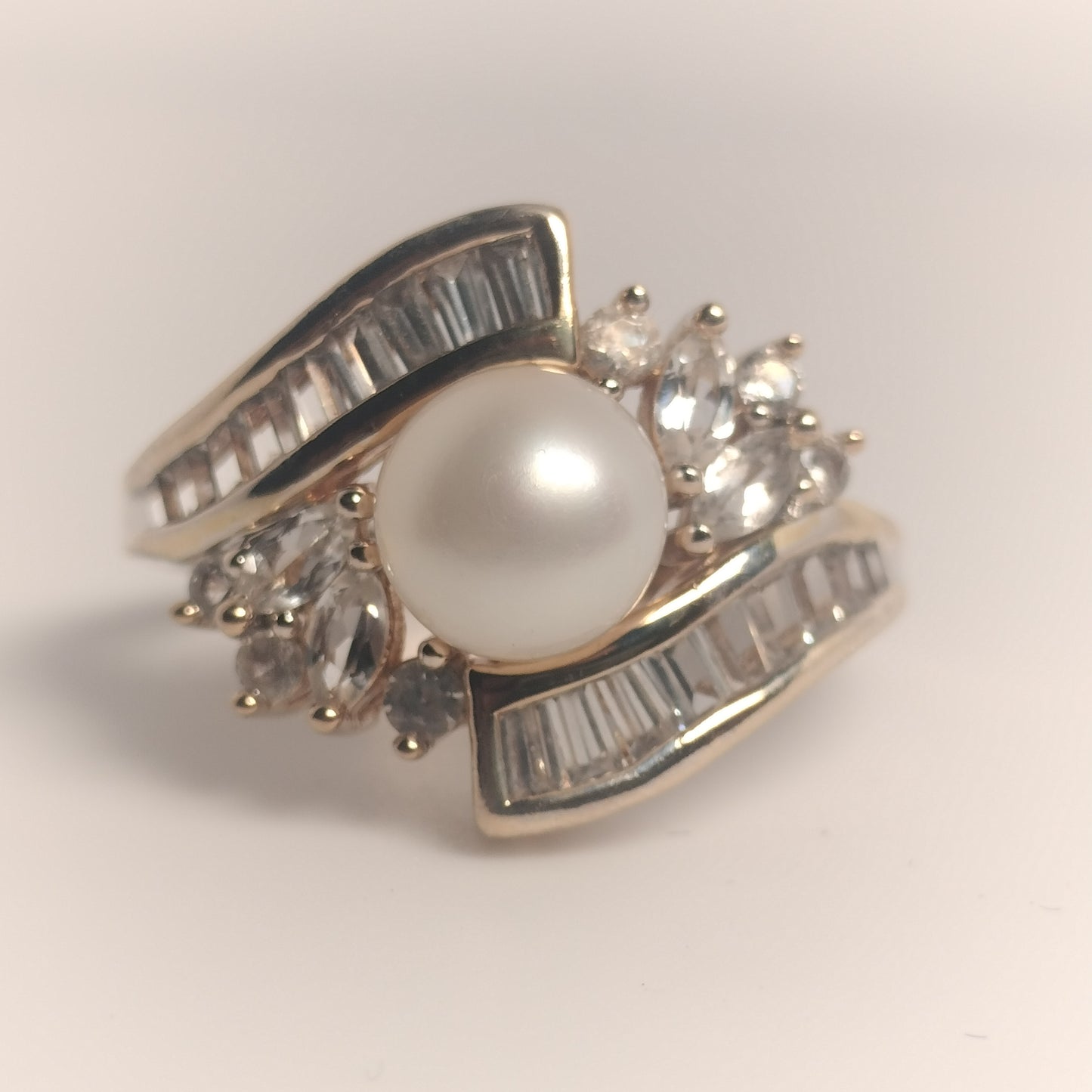 Sterling Silver Pearl and Cubic Zirconia Ring