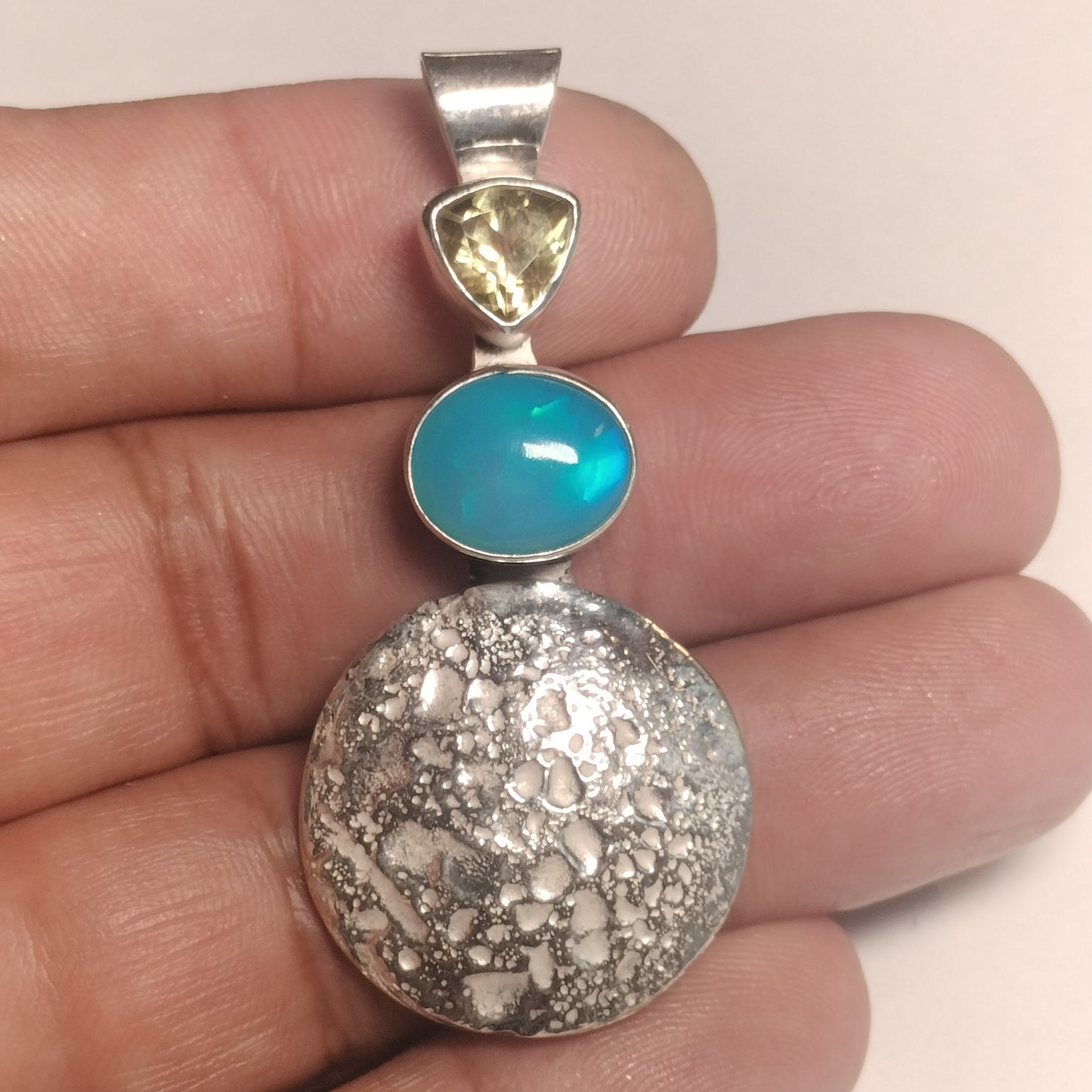 Sterling Silver Opal and Lemon Quartz Pendant